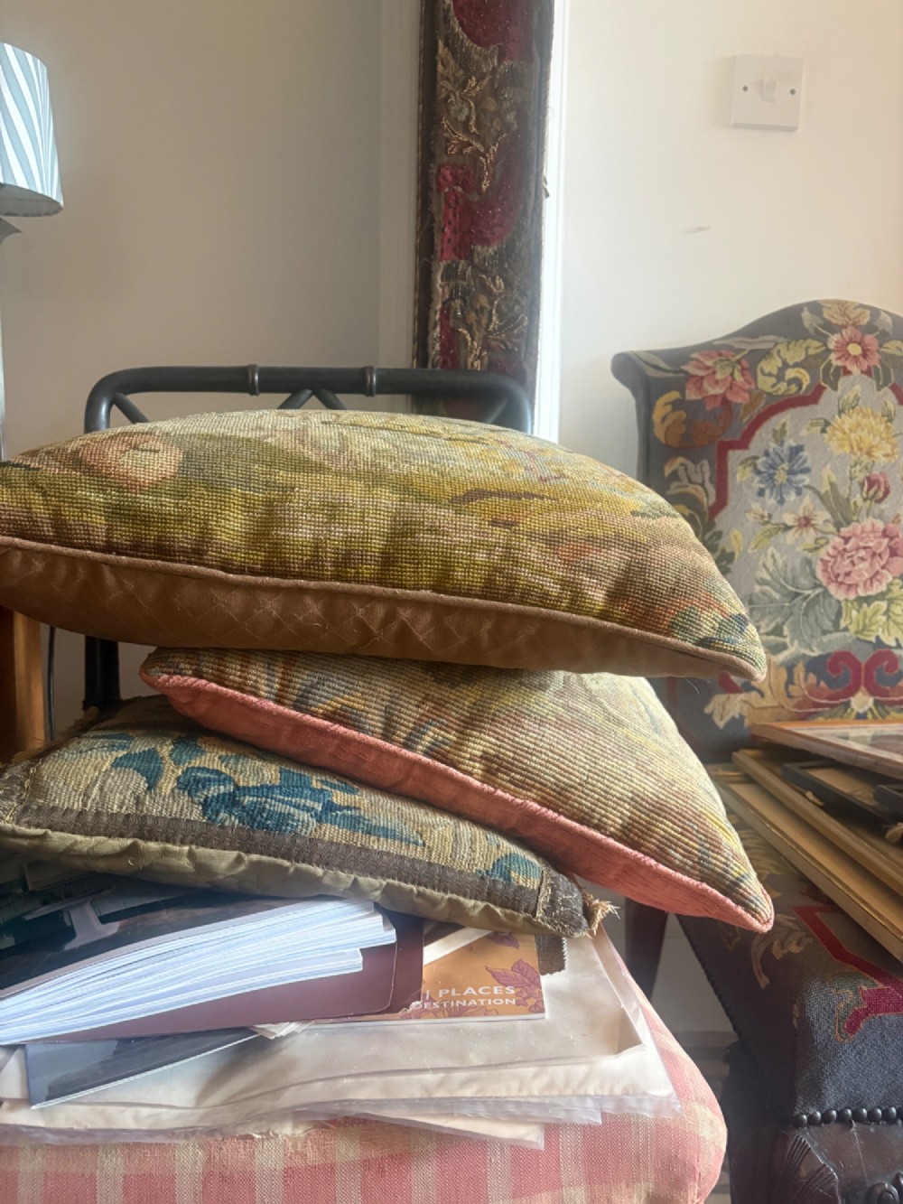 An 18thC French Verdure Aubusson Tapestry Fragment Cushion, 39cm, Feather Filled View IX