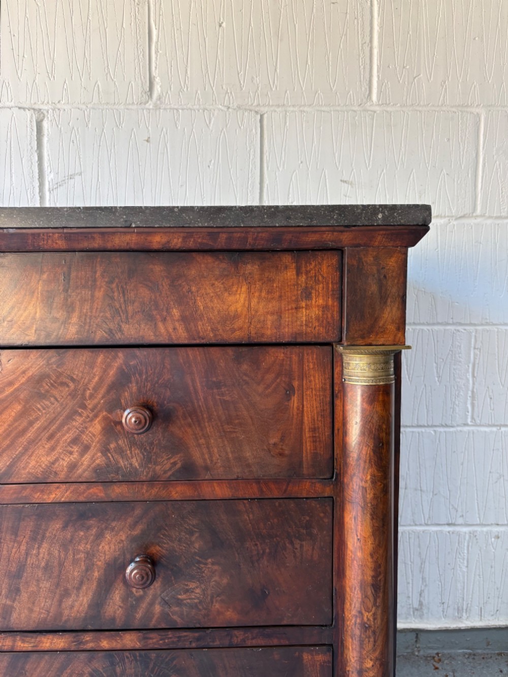A 19thC French Empire, Flame Mahogany Chest of Drawers Commode, Marble Top 115cm View II