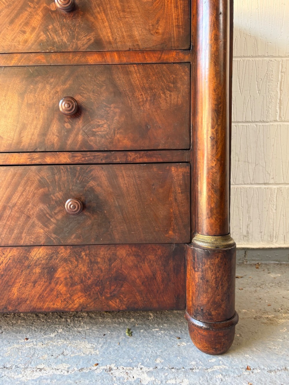 A 19thC French Empire, Flame Mahogany Chest of Drawers Commode, Marble Top 115cm View VIII