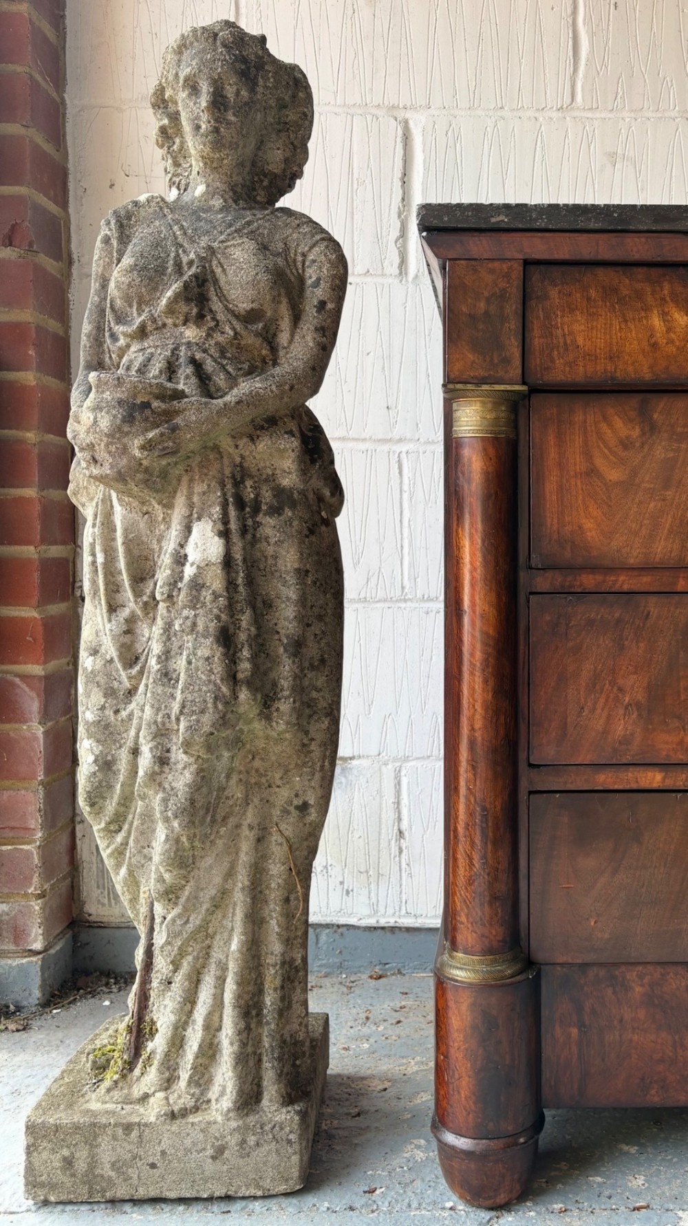 Early 20thC 104cm Weathered Classical Female Statue, Composite Stone C1910-1920