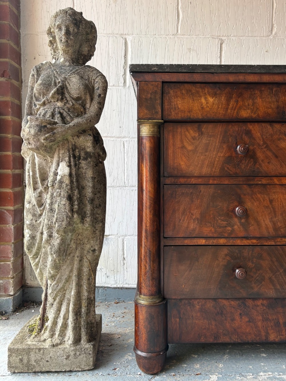 Early 20thC 104cm Weathered Classical Female Statue, Composite Stone C1910-1920 View II