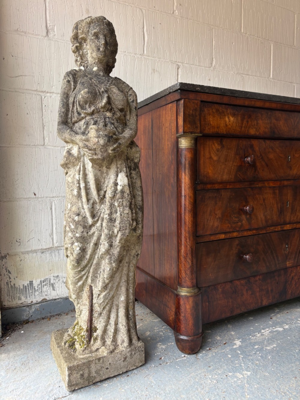Early 20thC 104cm Weathered Classical Female Statue, Composite Stone C1910-1920 View VII