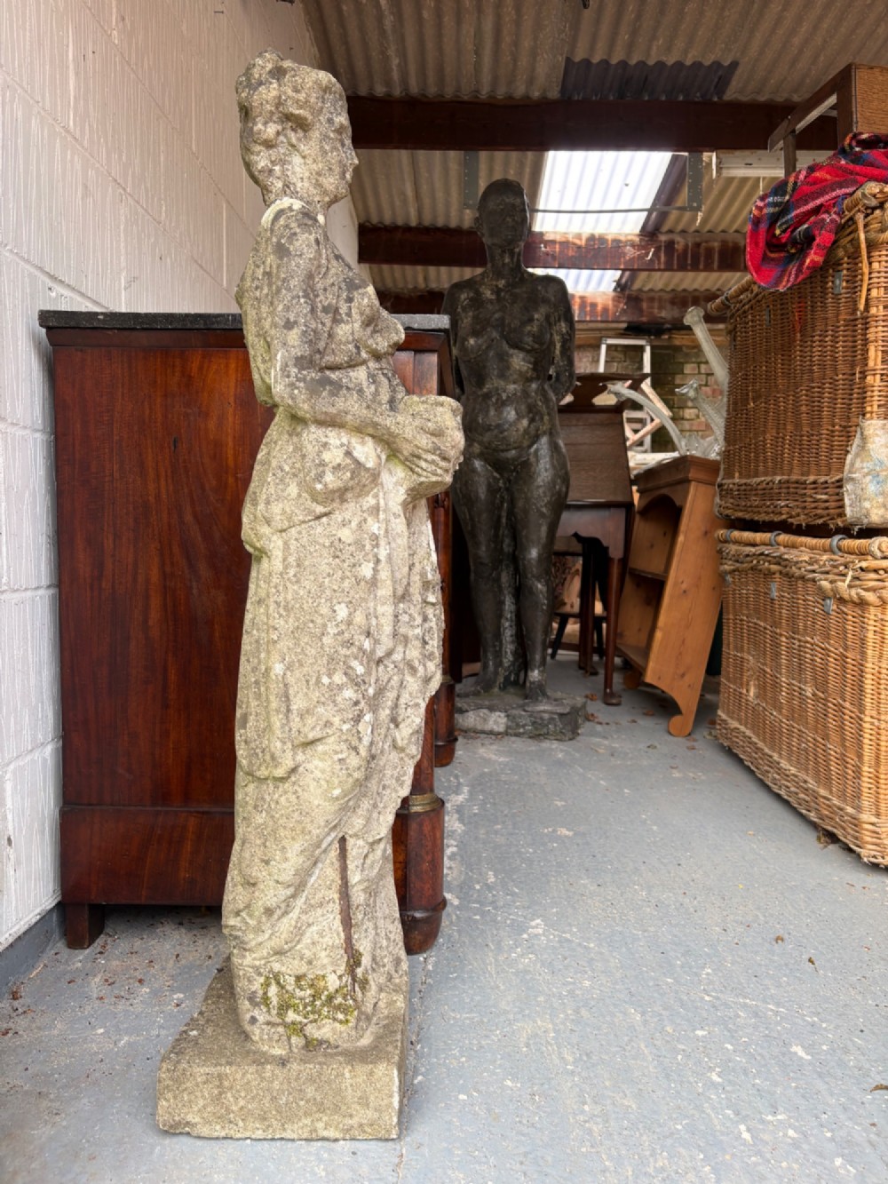 Early 20thC 104cm Weathered Classical Female Statue, Composite Stone C1910-1920 View VIII
