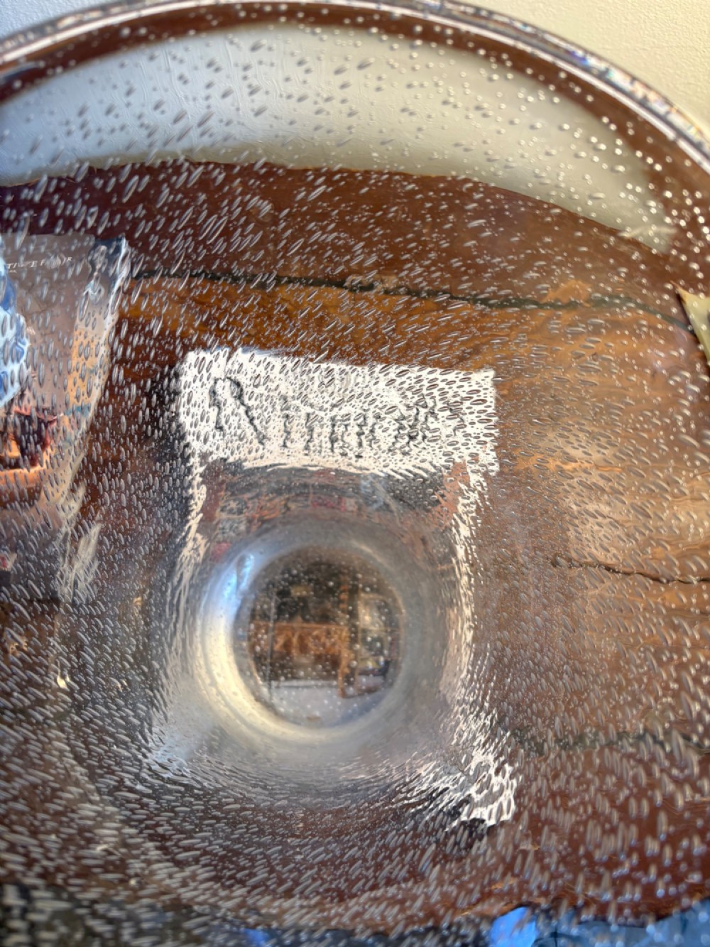 A tall flared Art Deco clear crystal vase featuring a densely bubble-textured interior. View XII