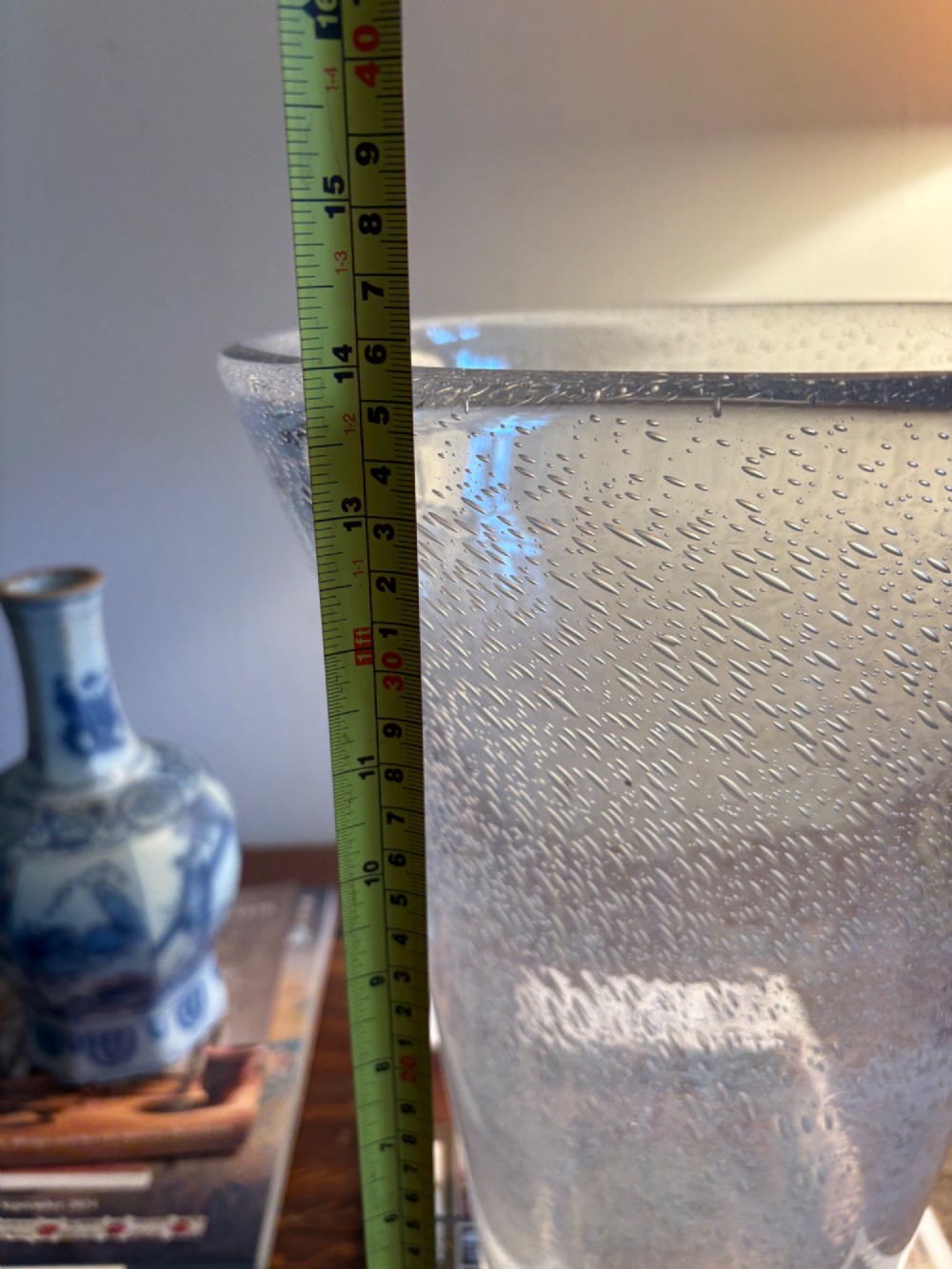 A tall flared Art Deco clear crystal vase featuring a densely bubble-textured interior. View XV