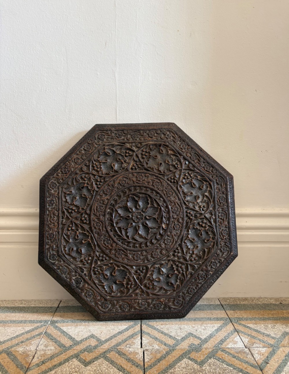 Anglo Indian Carved Octagonal Table C1900, 48.5cm tall, 46cm top, Indian Teak View IV