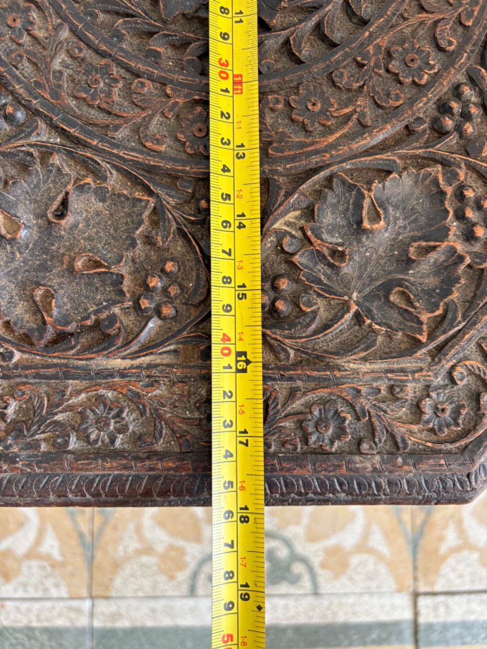 Anglo Indian Carved Octagonal Table C1900, 48.5cm tall, 46cm top, Indian Teak View XII