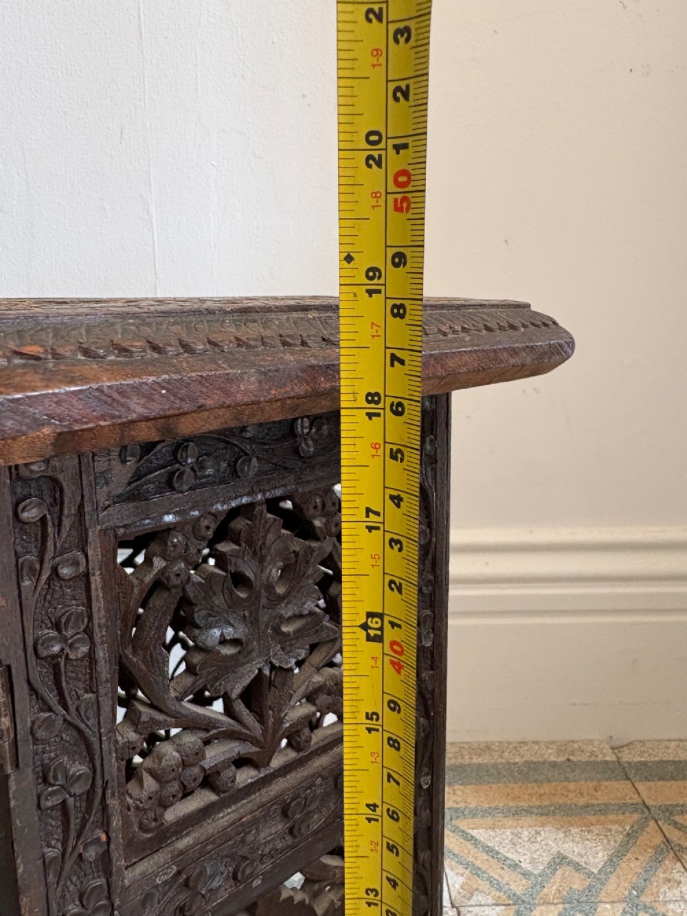 Anglo Indian Carved Octagonal Table C1900, 48.5cm tall, 46cm top, Indian Teak View XIII
