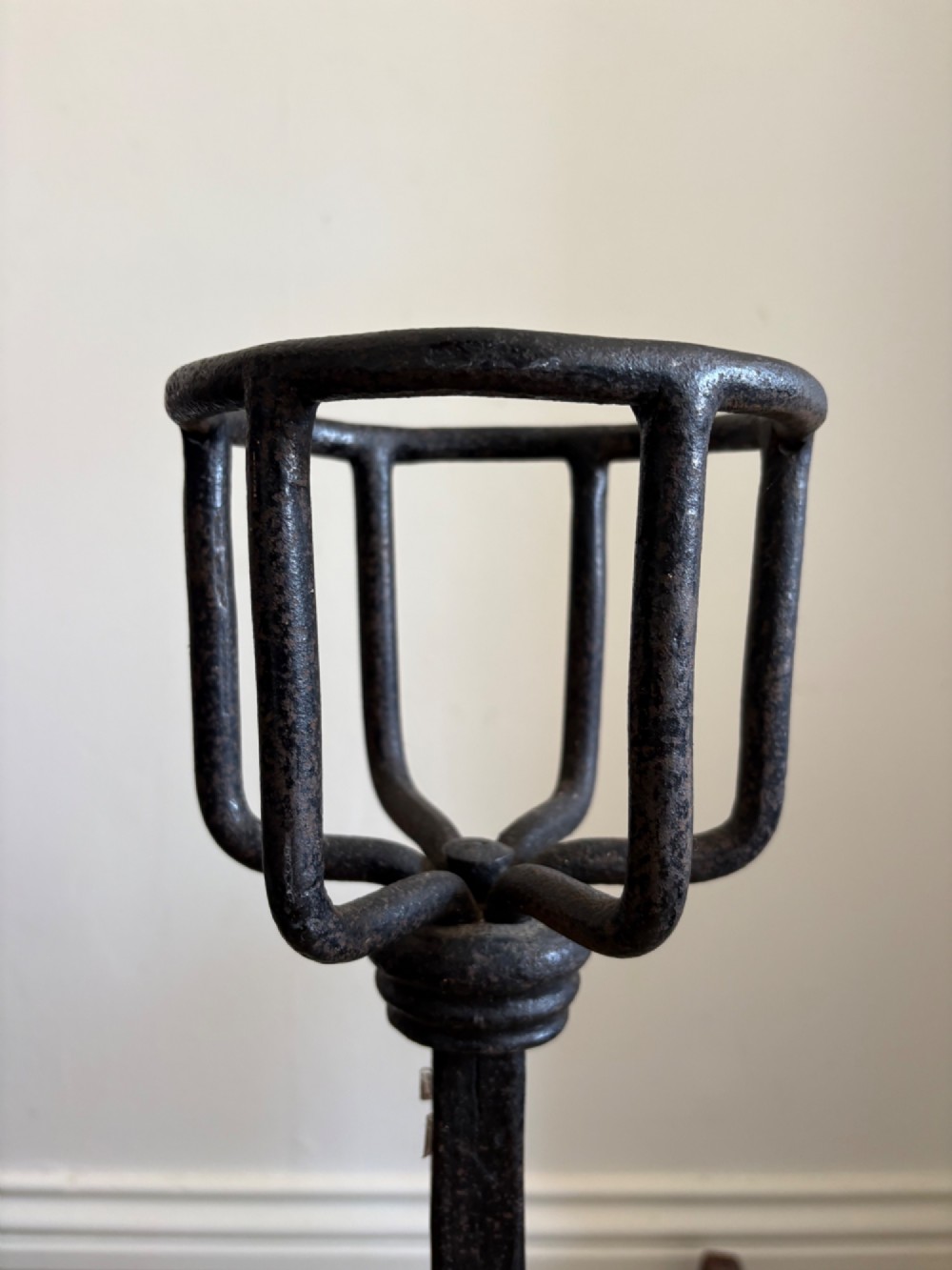A Monumental Pair of English Wrought Iron Fire Dogs, Andirons 82cm tall C1900 View V