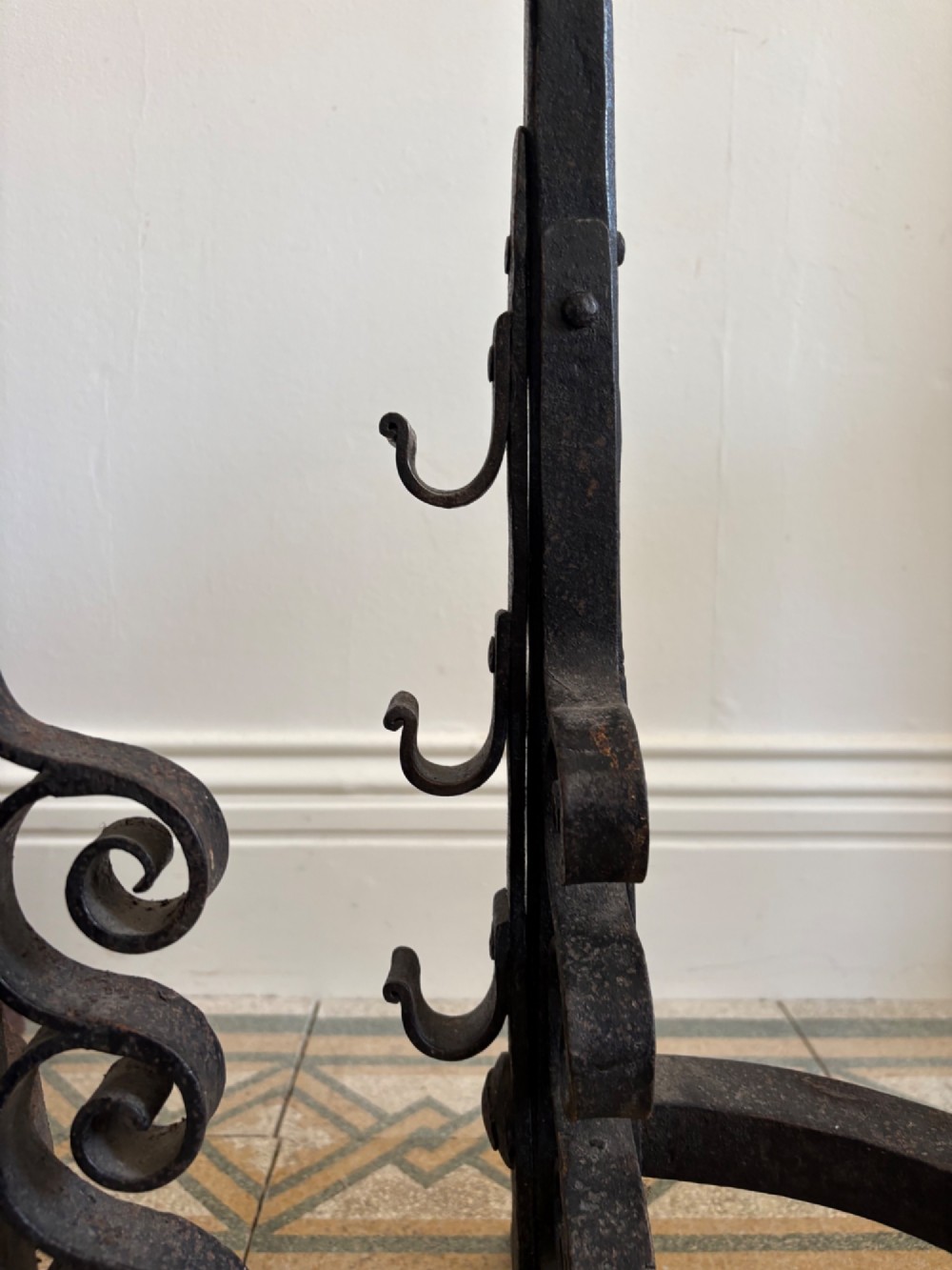 A Monumental Pair of English Wrought Iron Fire Dogs, Andirons 82cm tall C1900 View VII