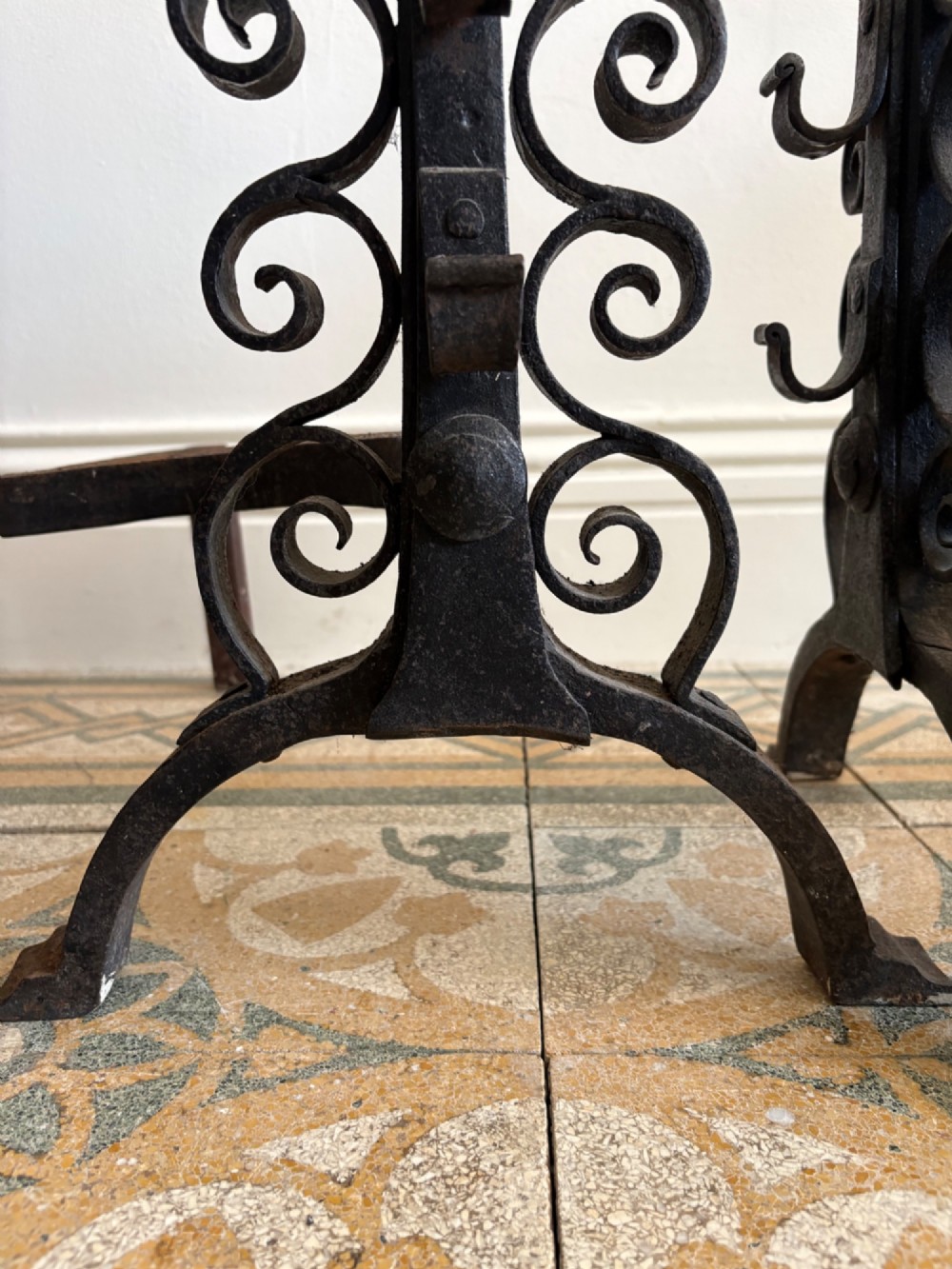 A Monumental Pair of English Wrought Iron Fire Dogs, Andirons 82cm tall C1900 View IX
