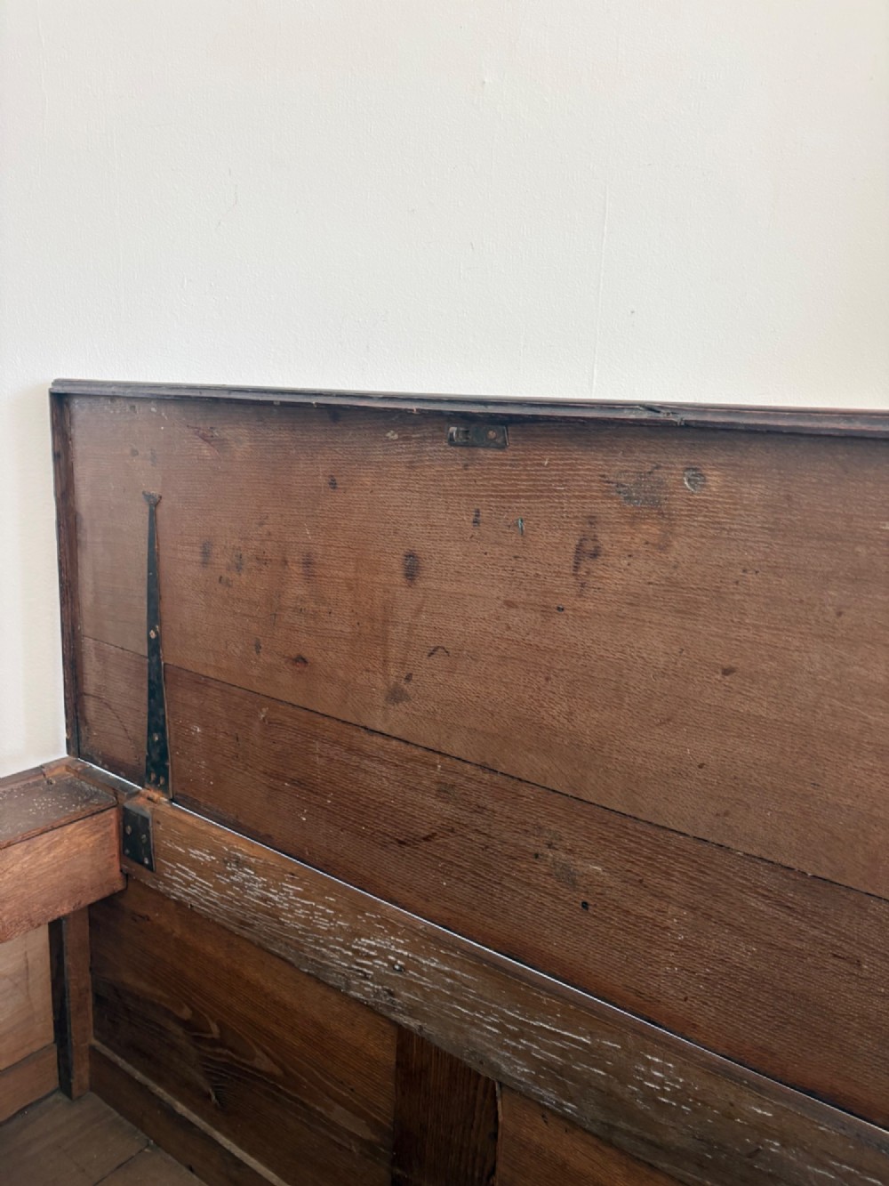 A Georgian Oak Blanket Box 123cm with Iron Hinged Lid, on Bracket Feet C1790 View X