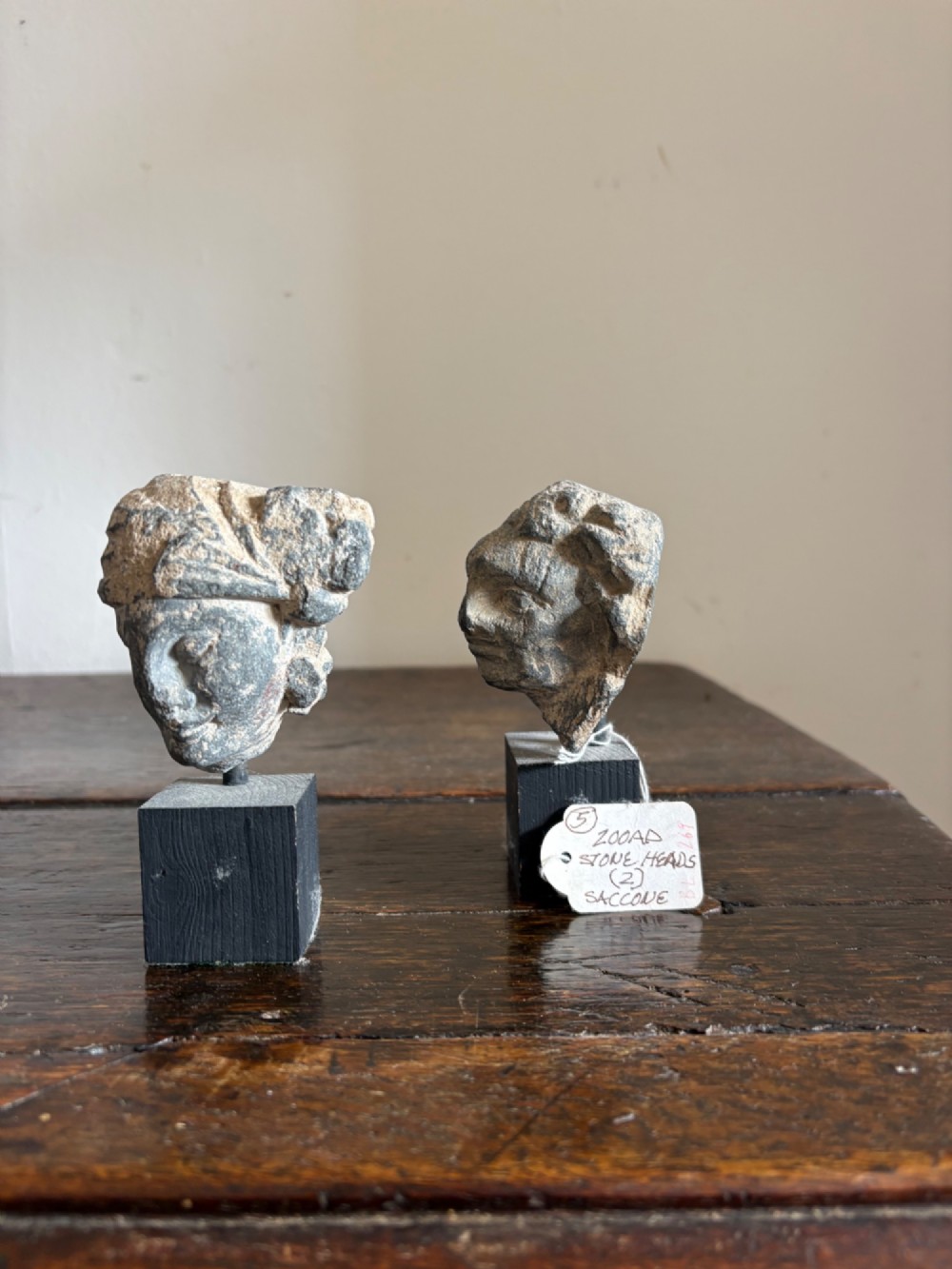 Ancient Roman Period Carved Limestone Busts, AD200, 11cm mounted.