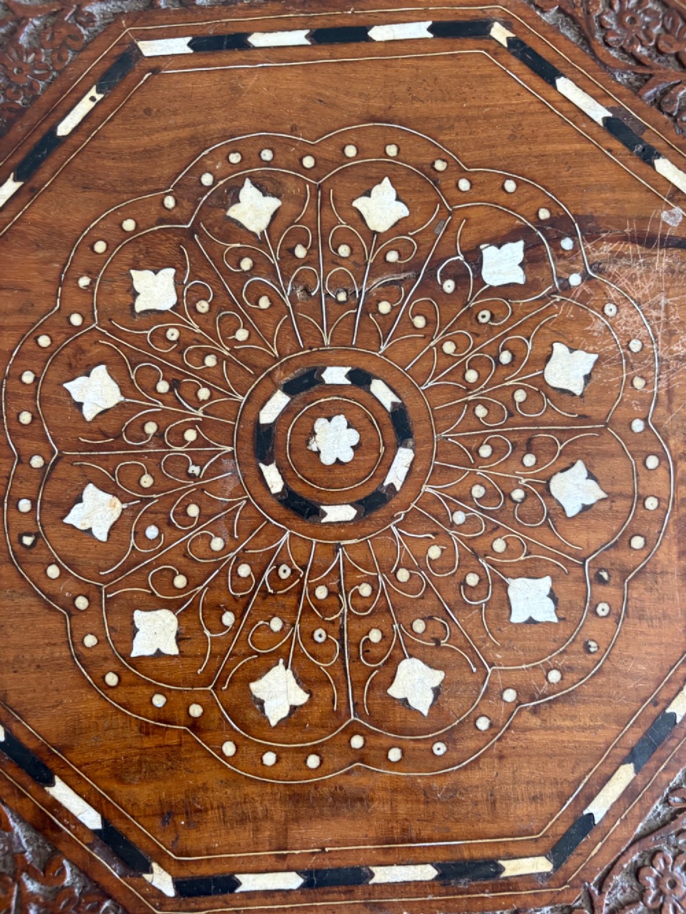 A Pair of Anglo Indian Hoshiarpur Octagonal Bone Inlay Folding Tables C1900 40cm top View V