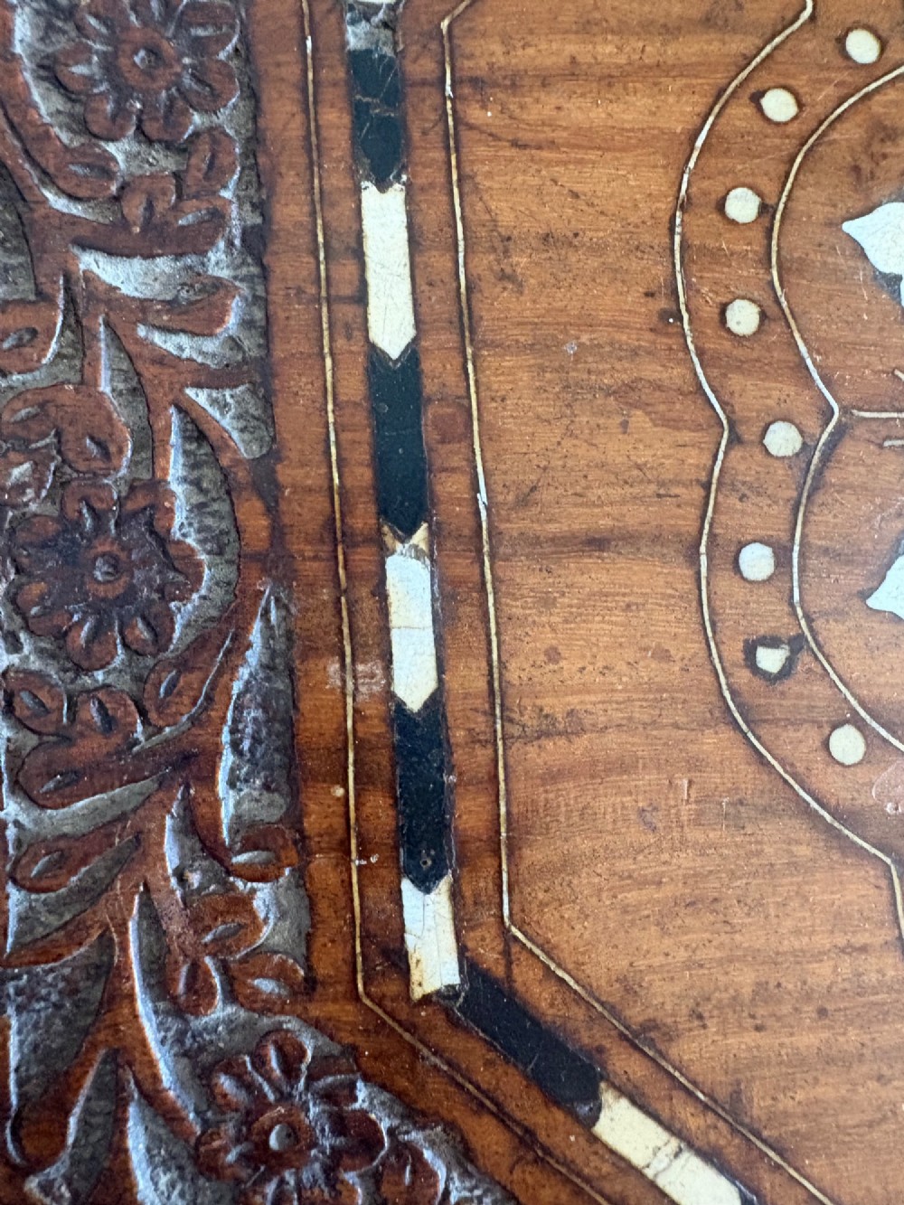 A Pair of Anglo Indian Hoshiarpur Octagonal Bone Inlay Folding Tables C1900 40cm top View VI