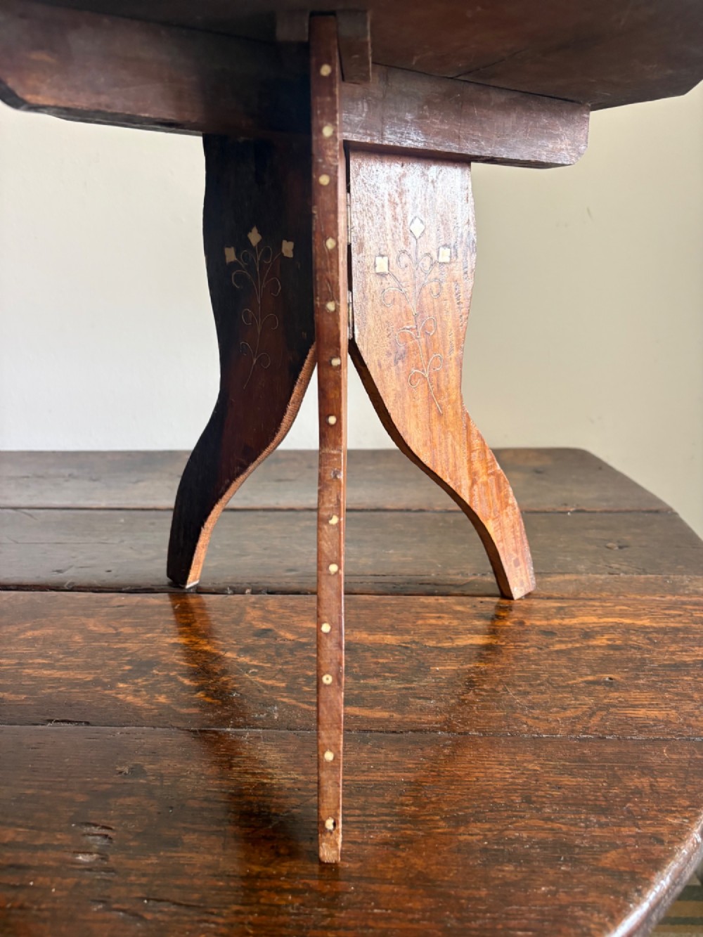 A Pair of Anglo Indian Hoshiarpur Octagonal Bone Inlay Folding Tables C1900 40cm top View XI