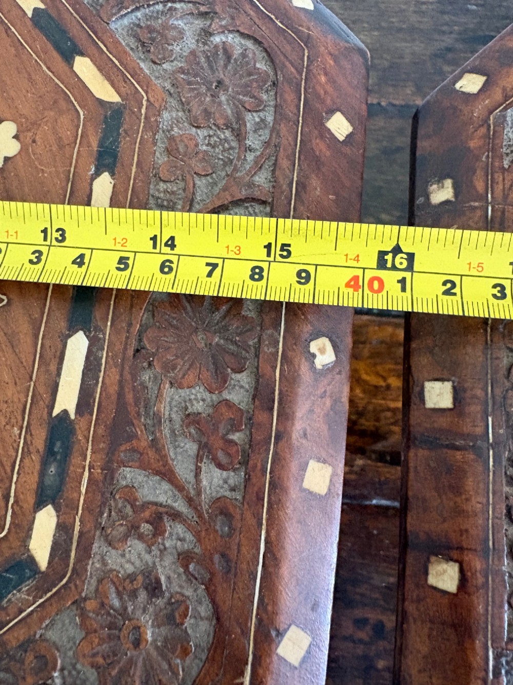 A Pair of Anglo Indian Hoshiarpur Octagonal Bone Inlay Folding Tables C1900 40cm top View XV