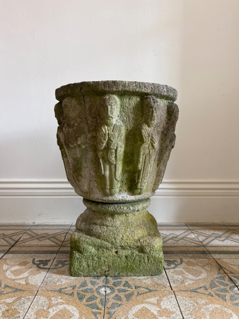 Early 20th Century Weathered Medieval Style Baptismal Font Planter and Base 63cm