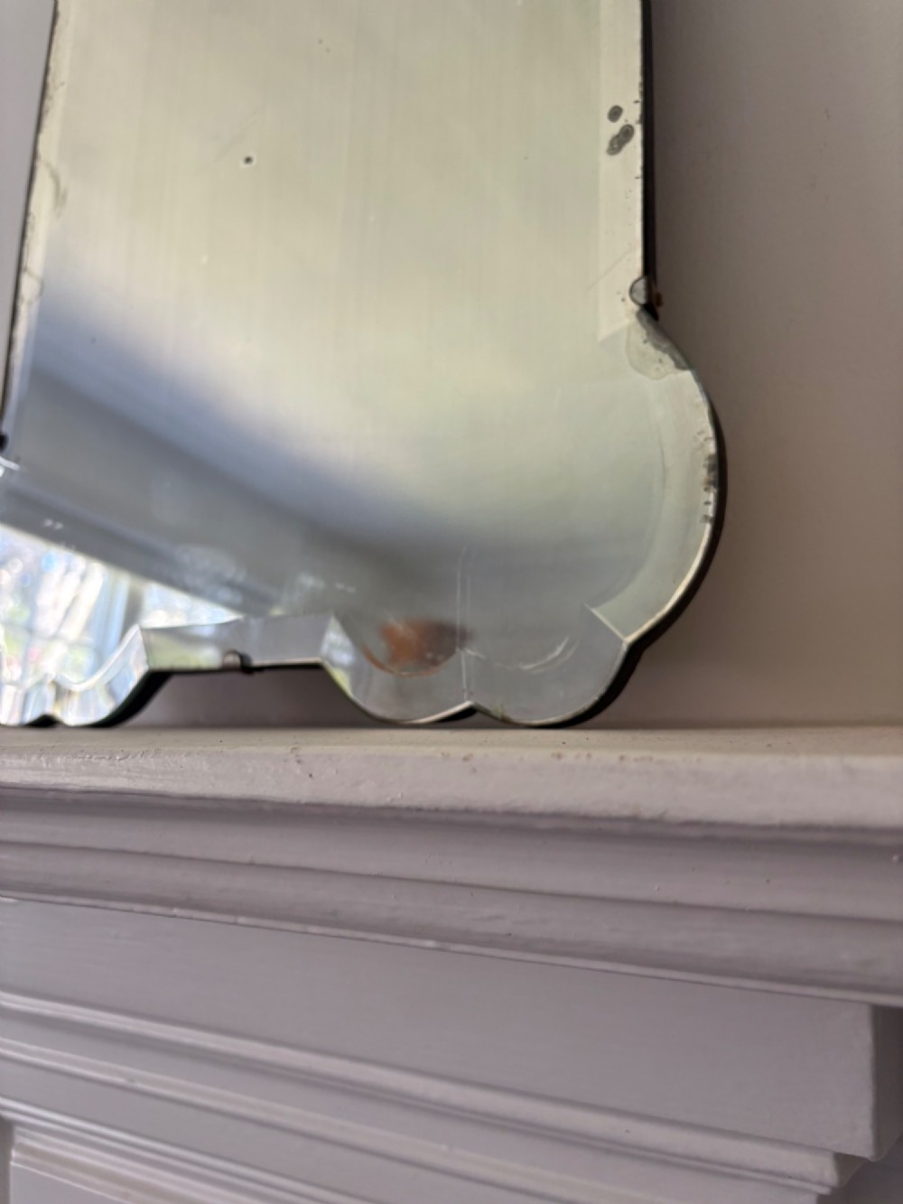 A Shapely 1920s Bevelled Frameless Art Deco Mirror, 69cm tall, Gently Foxed Plate View II