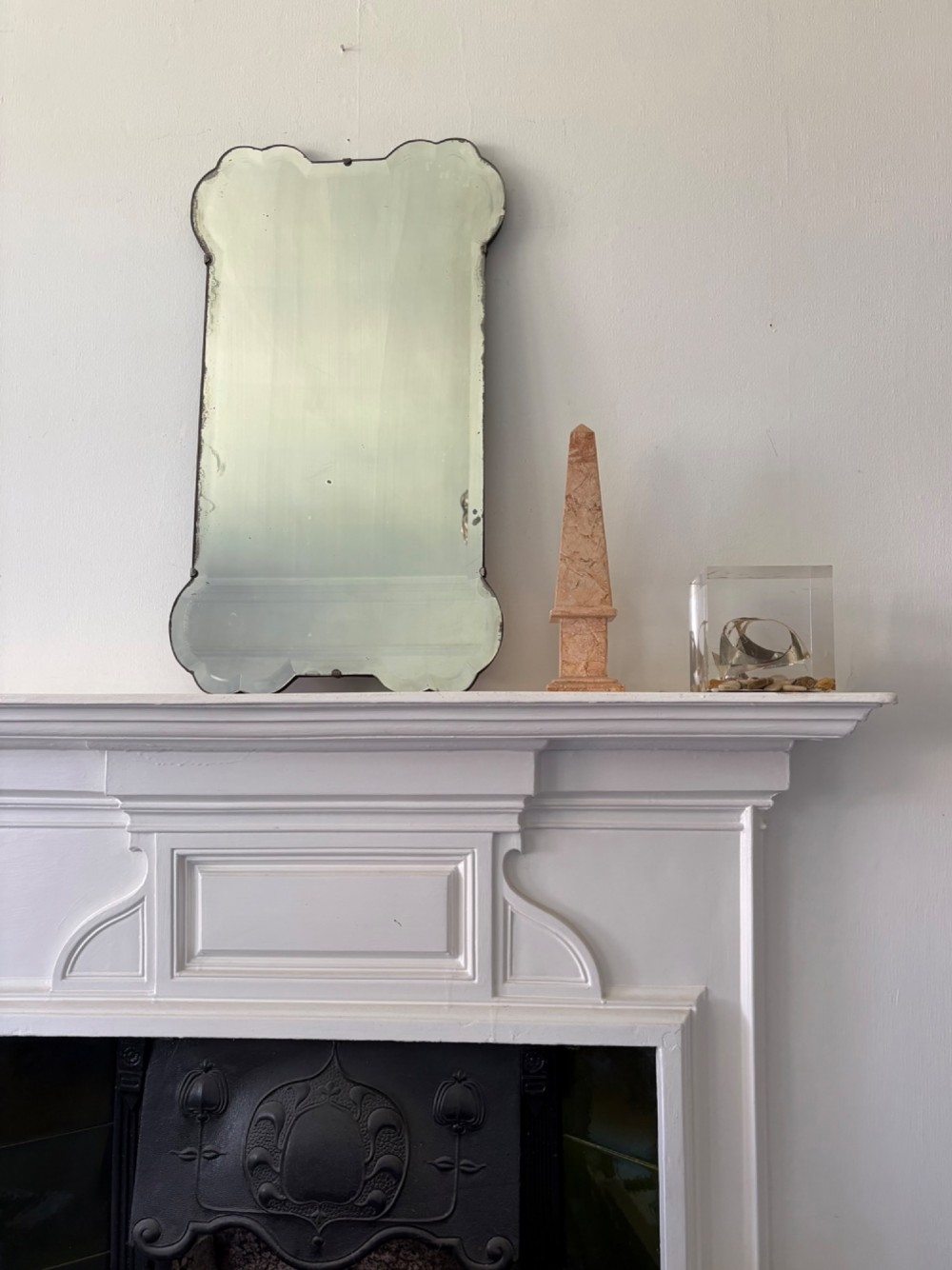 A Shapely 1920s Bevelled Frameless Art Deco Mirror, 69cm tall, Gently Foxed Plate View III