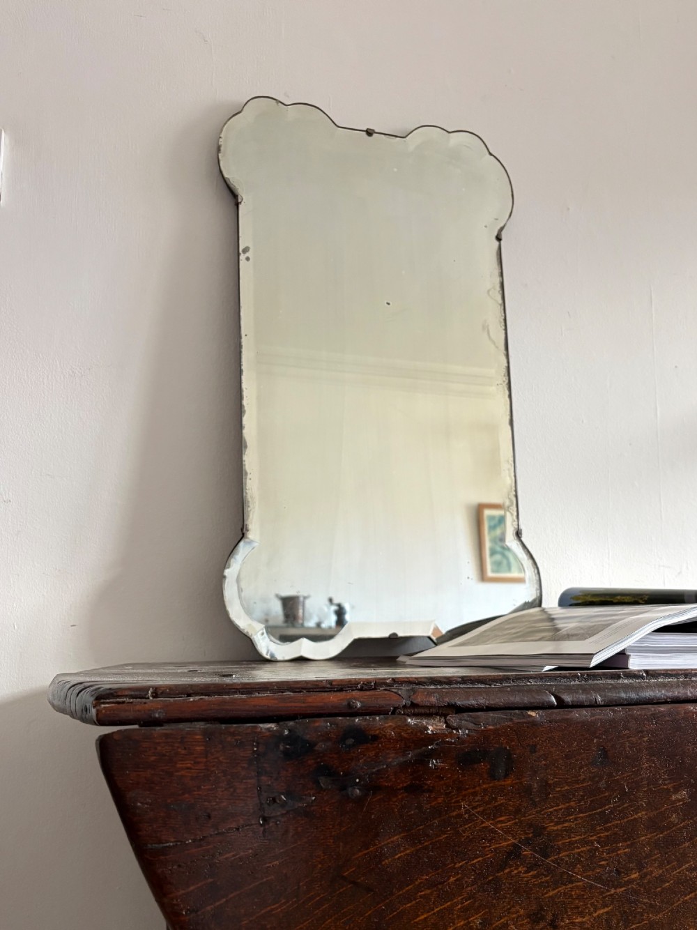 A Shapely 1920s Bevelled Frameless Art Deco Mirror, 69cm tall, Gently Foxed Plate View VI