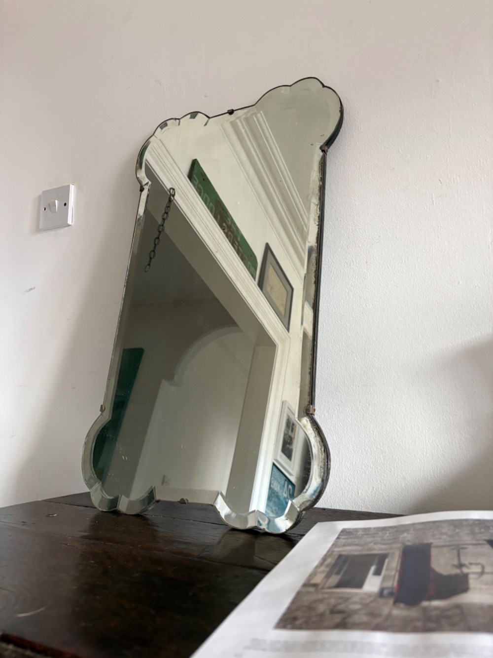 A Shapely 1920s Bevelled Frameless Art Deco Mirror, 69cm tall, Gently Foxed Plate View VIII
