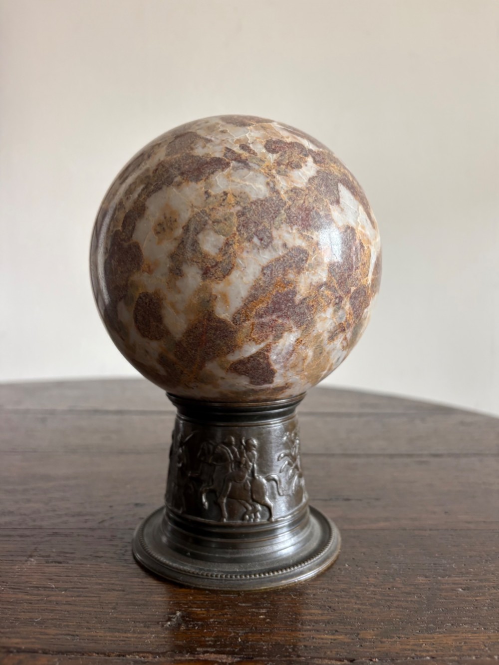 A 19th Century Grand Tour Bronze Stand and Breccia Marble, 19cm
