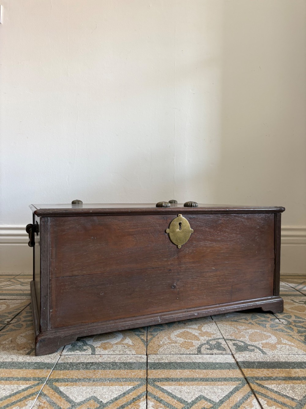 A 19th Century Anglo Indian Teak Campaign Trunk Blanket Box 77cm, Bronze Handles