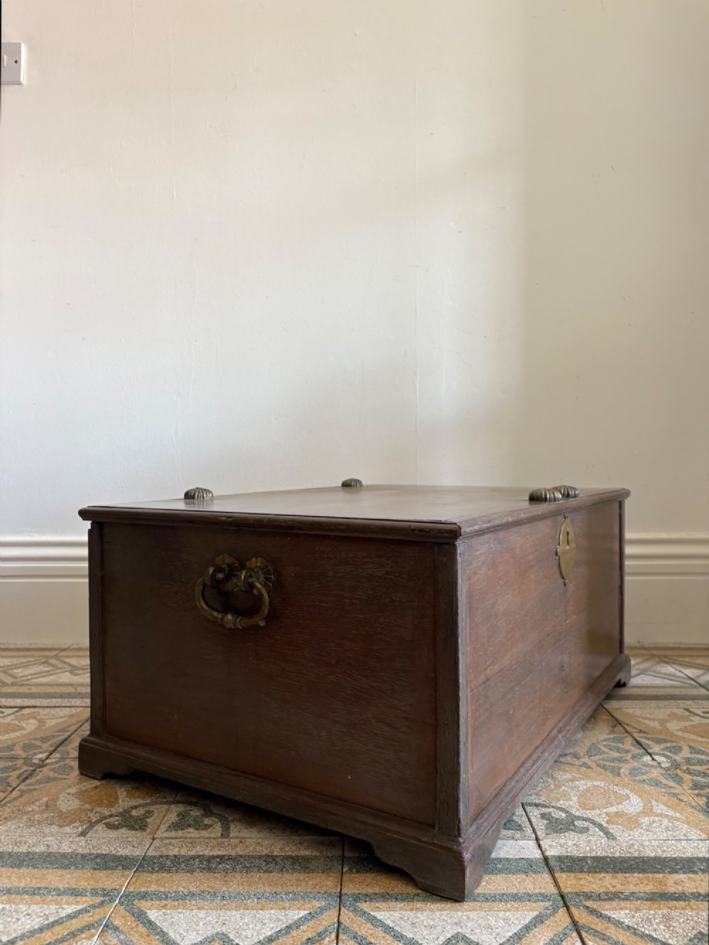 A 19th Century Anglo Indian Teak Campaign Trunk Blanket Box 77cm, Bronze Handles View II