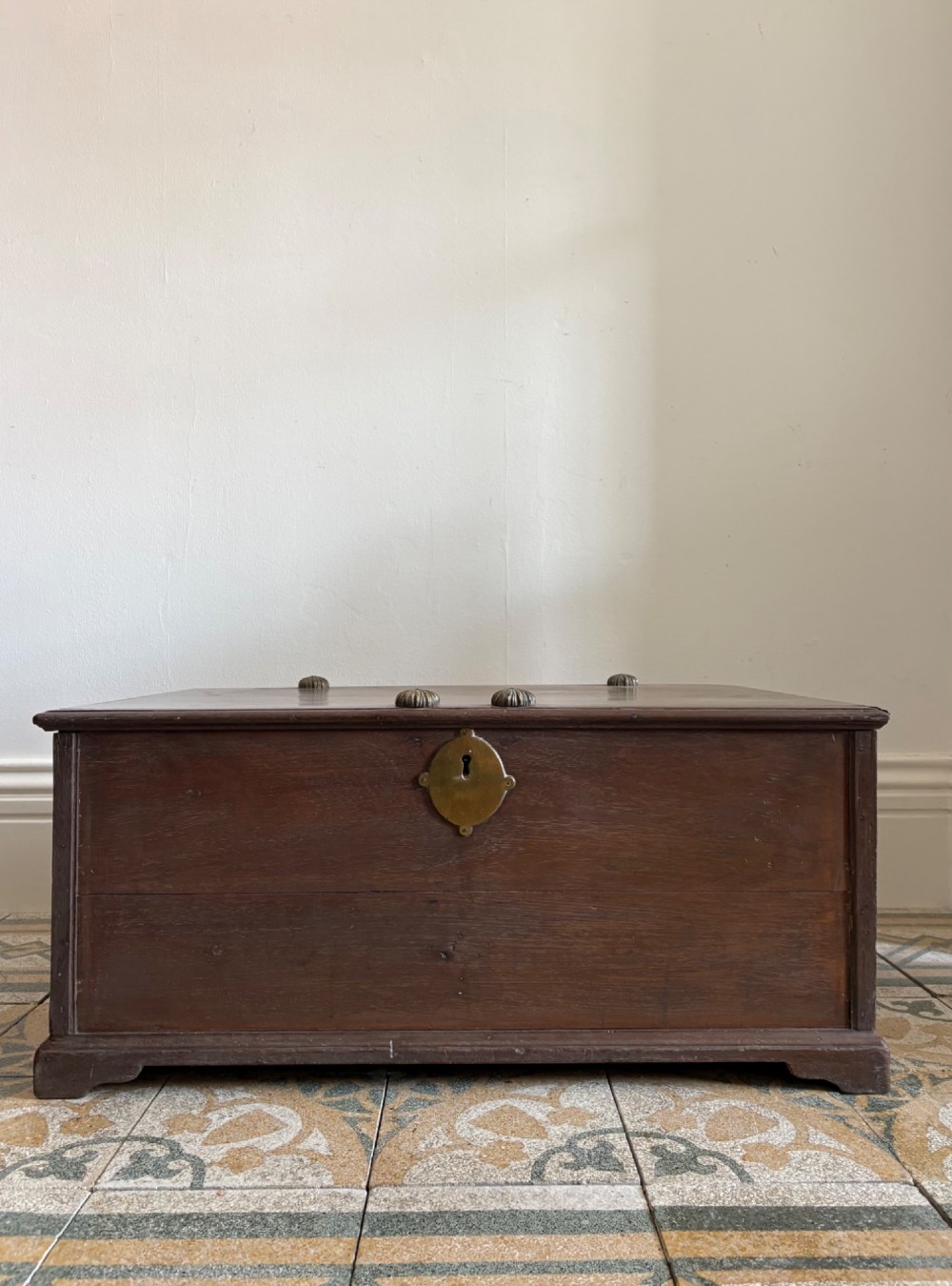 A 19th Century Anglo Indian Teak Campaign Trunk Blanket Box 77cm, Bronze Handles View III