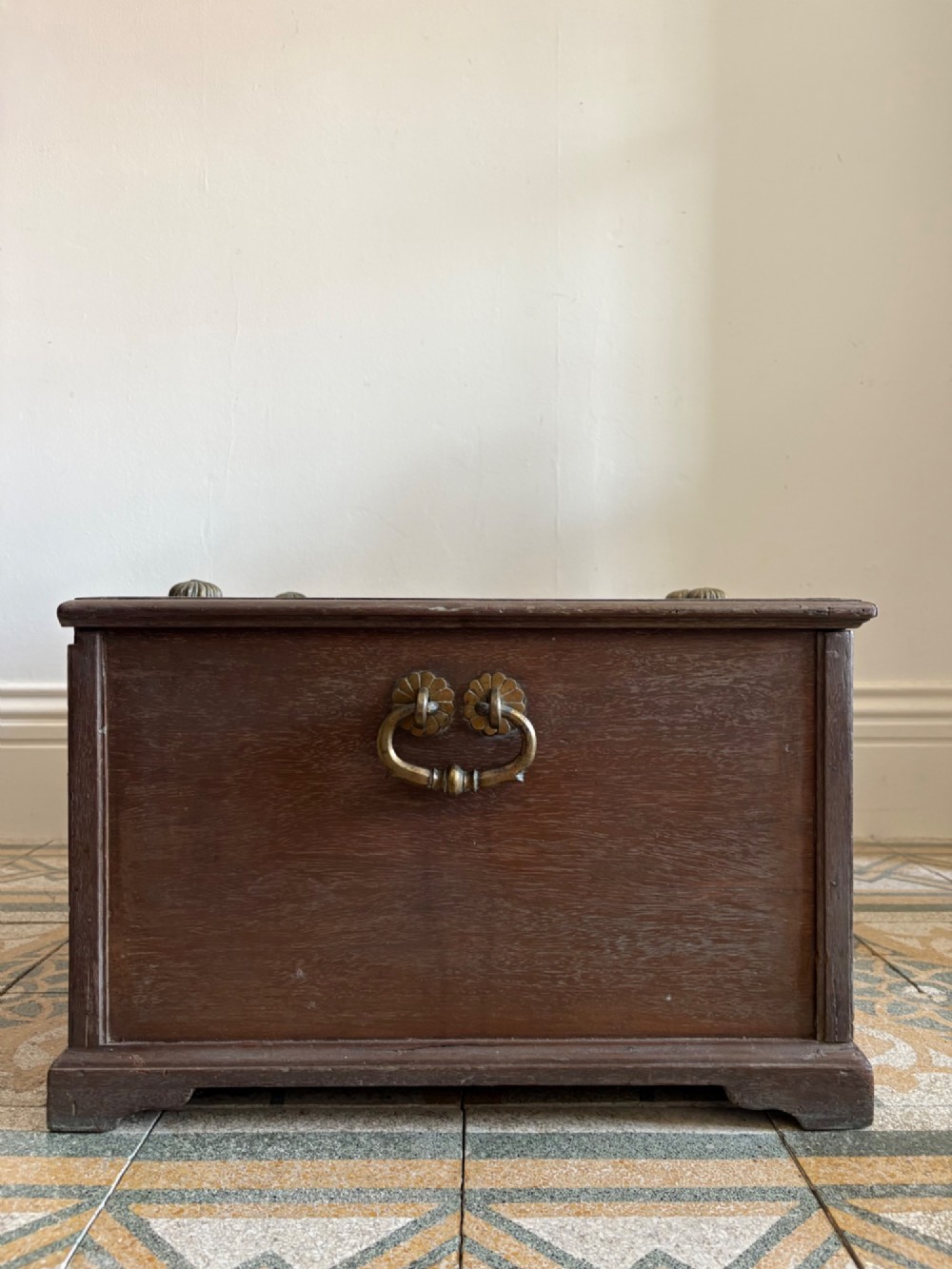 A 19th Century Anglo Indian Teak Campaign Trunk Blanket Box 77cm, Bronze Handles View IV