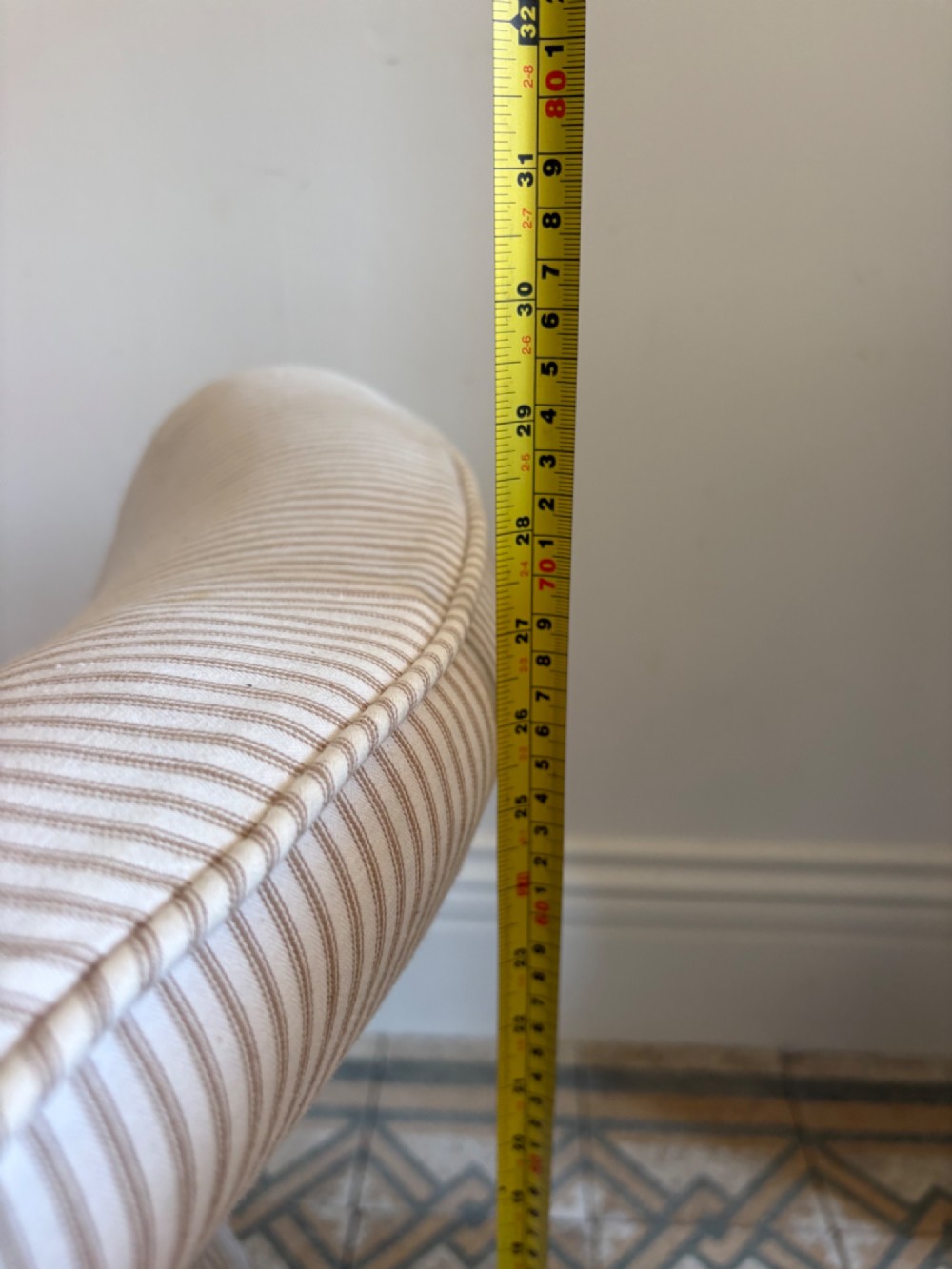 Edwardian Nursing or Slipper Chair with Tailored Ticking Stripe Slipcover C1900 View X