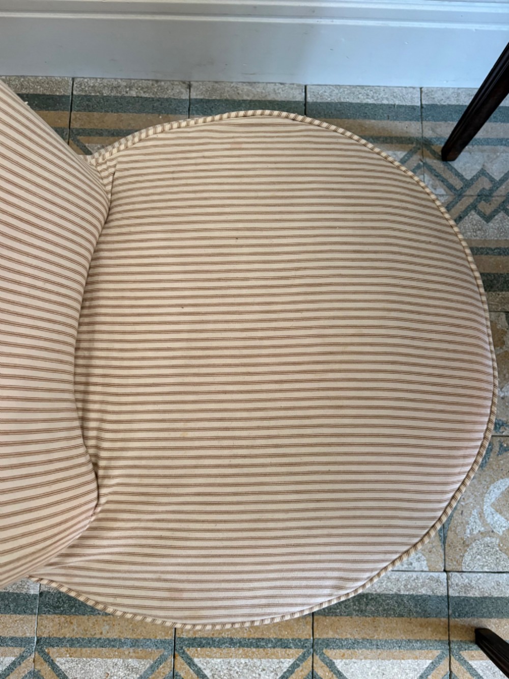 Edwardian Nursing or Slipper Chair with Tailored Ticking Stripe Slipcover C1900 View XIII