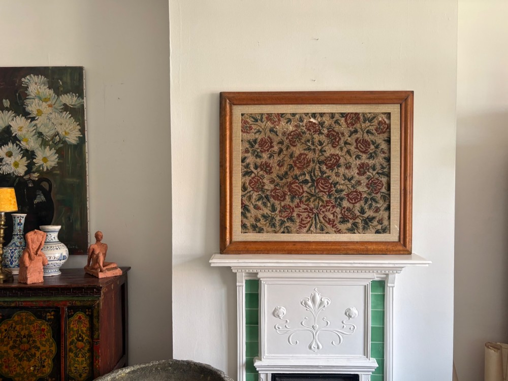 An Arts and Crafts Woven Jacquard Roses Tapestry, Walnut Frame C1895, 89cm View II