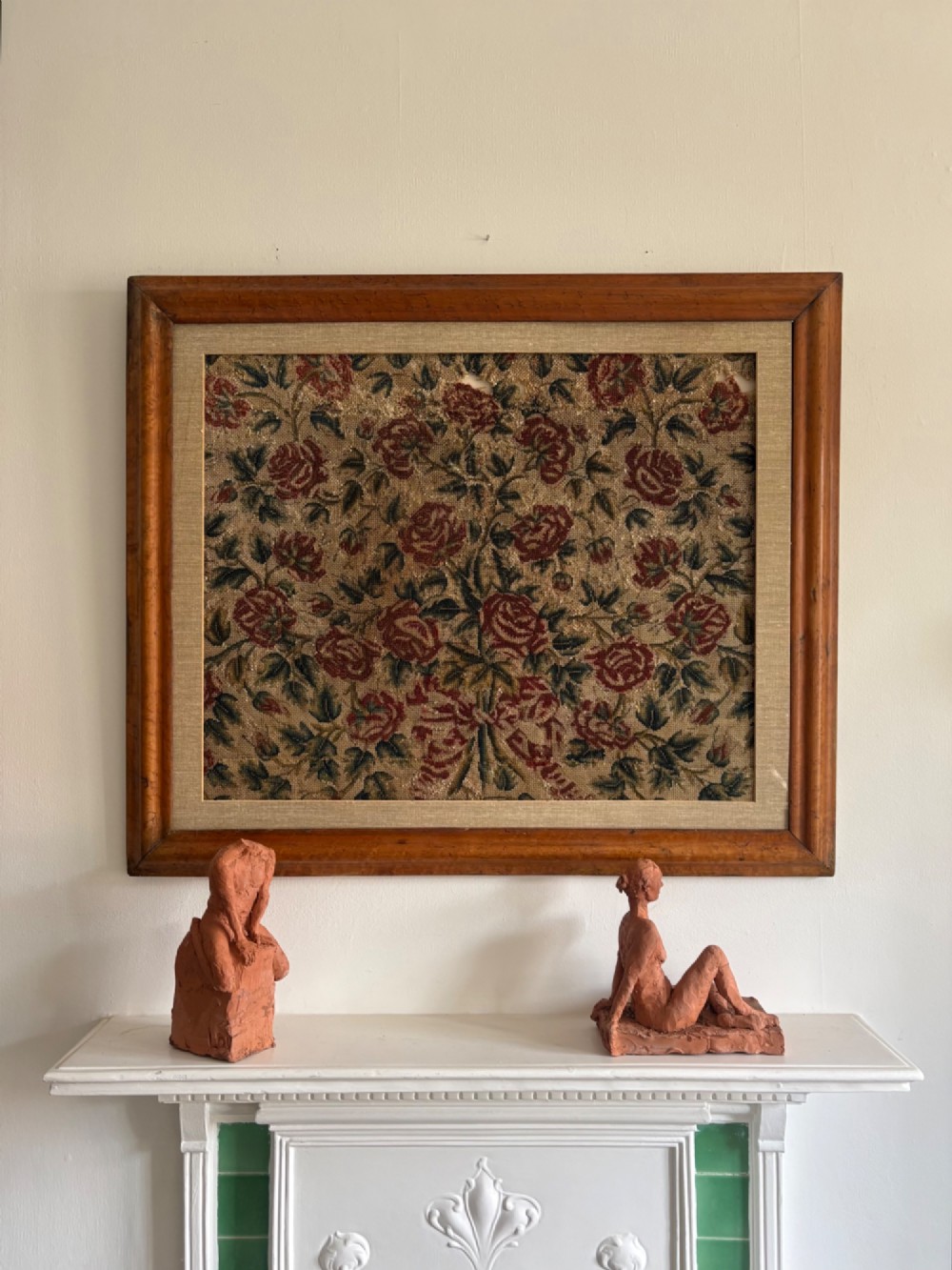 An Arts and Crafts Woven Jacquard Roses Tapestry, Walnut Frame C1895, 89cm View III