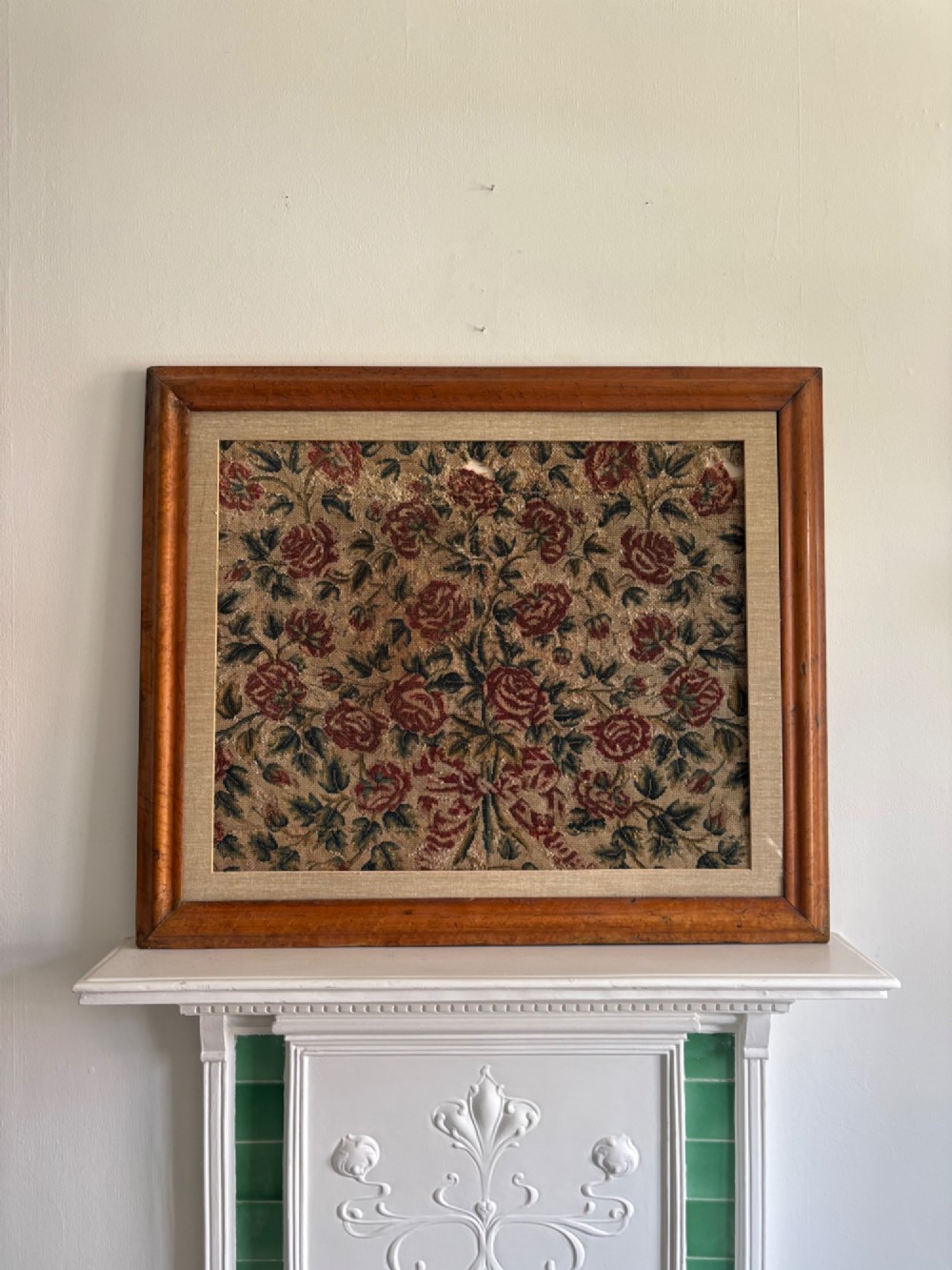 An Arts and Crafts Woven Jacquard Roses Tapestry, Walnut Frame C1895, 89cm View IV
