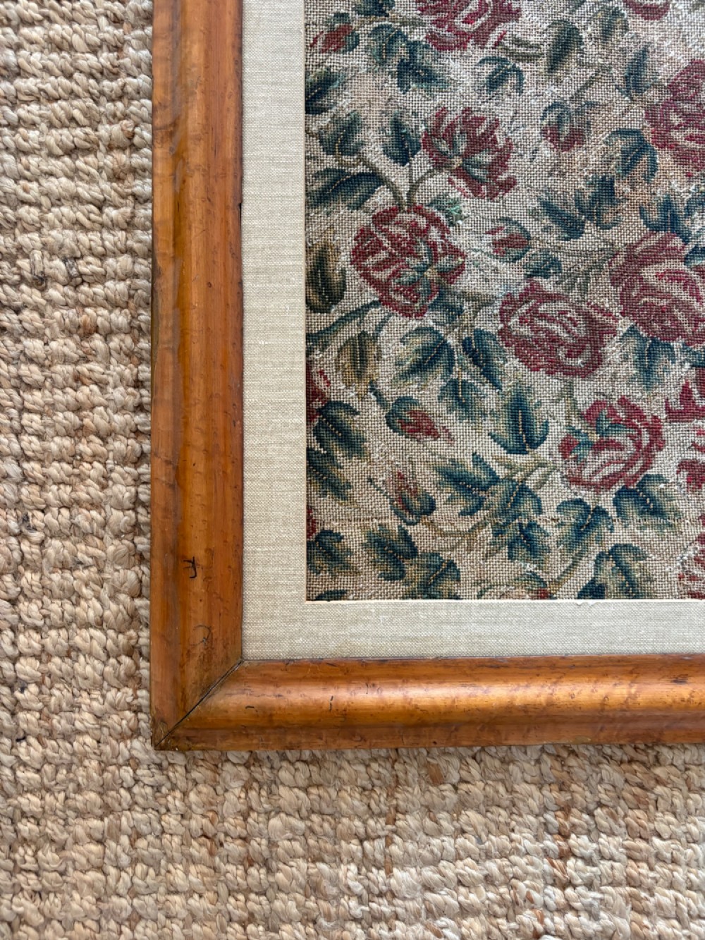 An Arts and Crafts Woven Jacquard Roses Tapestry, Walnut Frame C1895, 89cm View VI