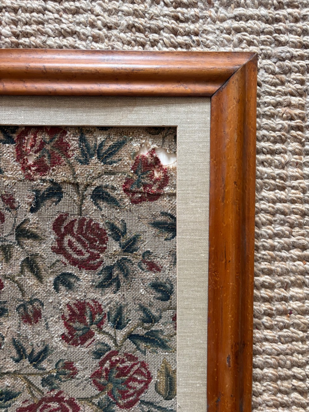 An Arts and Crafts Woven Jacquard Roses Tapestry, Walnut Frame C1895, 89cm View XI
