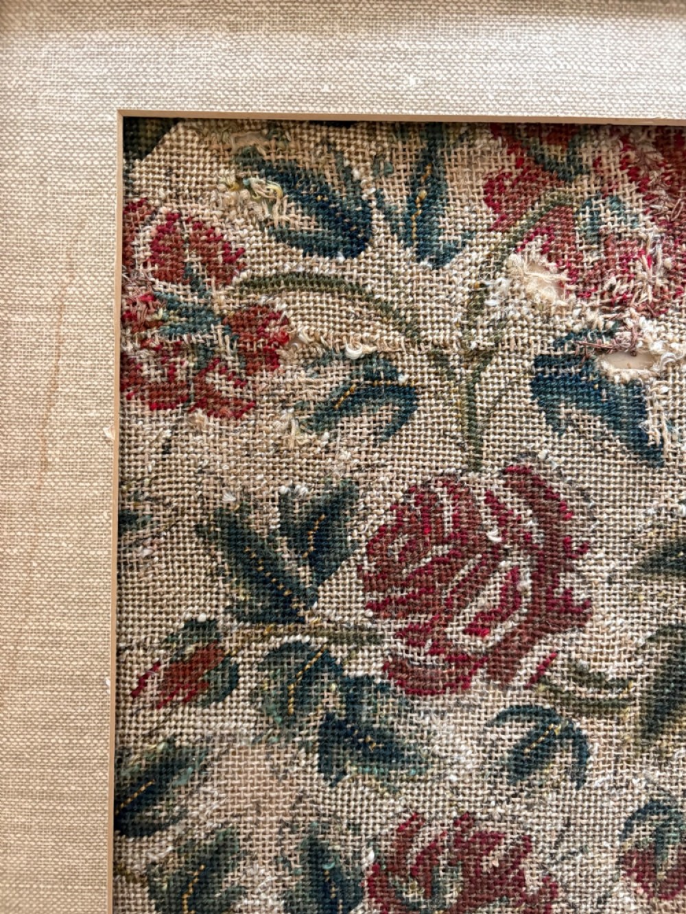 An Arts and Crafts Woven Jacquard Roses Tapestry, Walnut Frame C1895, 89cm View XIII