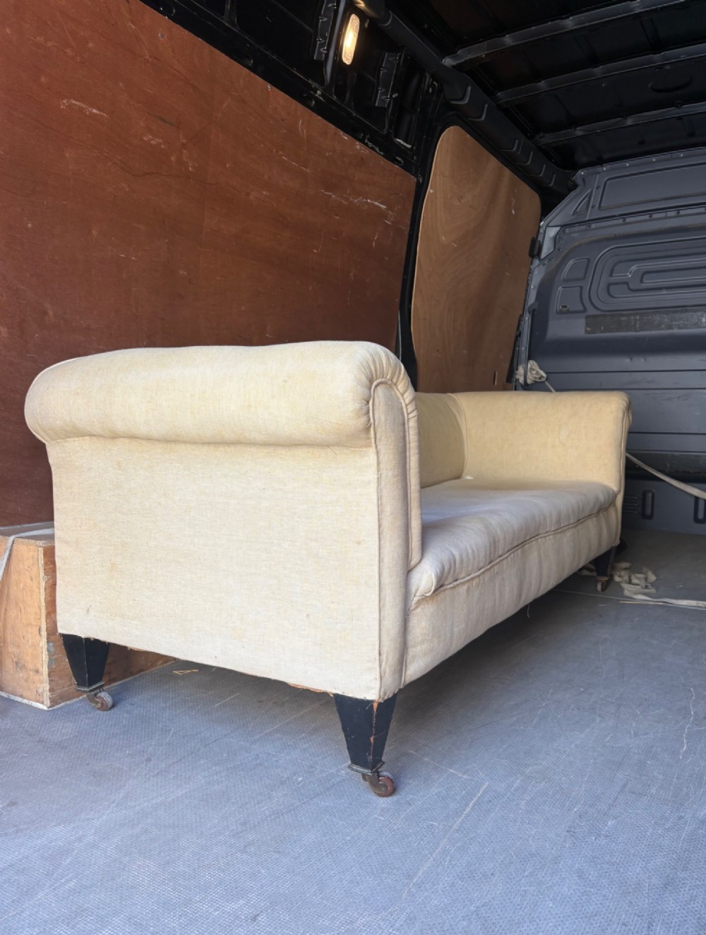 A Large Victorian Chesterfield Sofa, 190cm with Calico Linen Upholstery