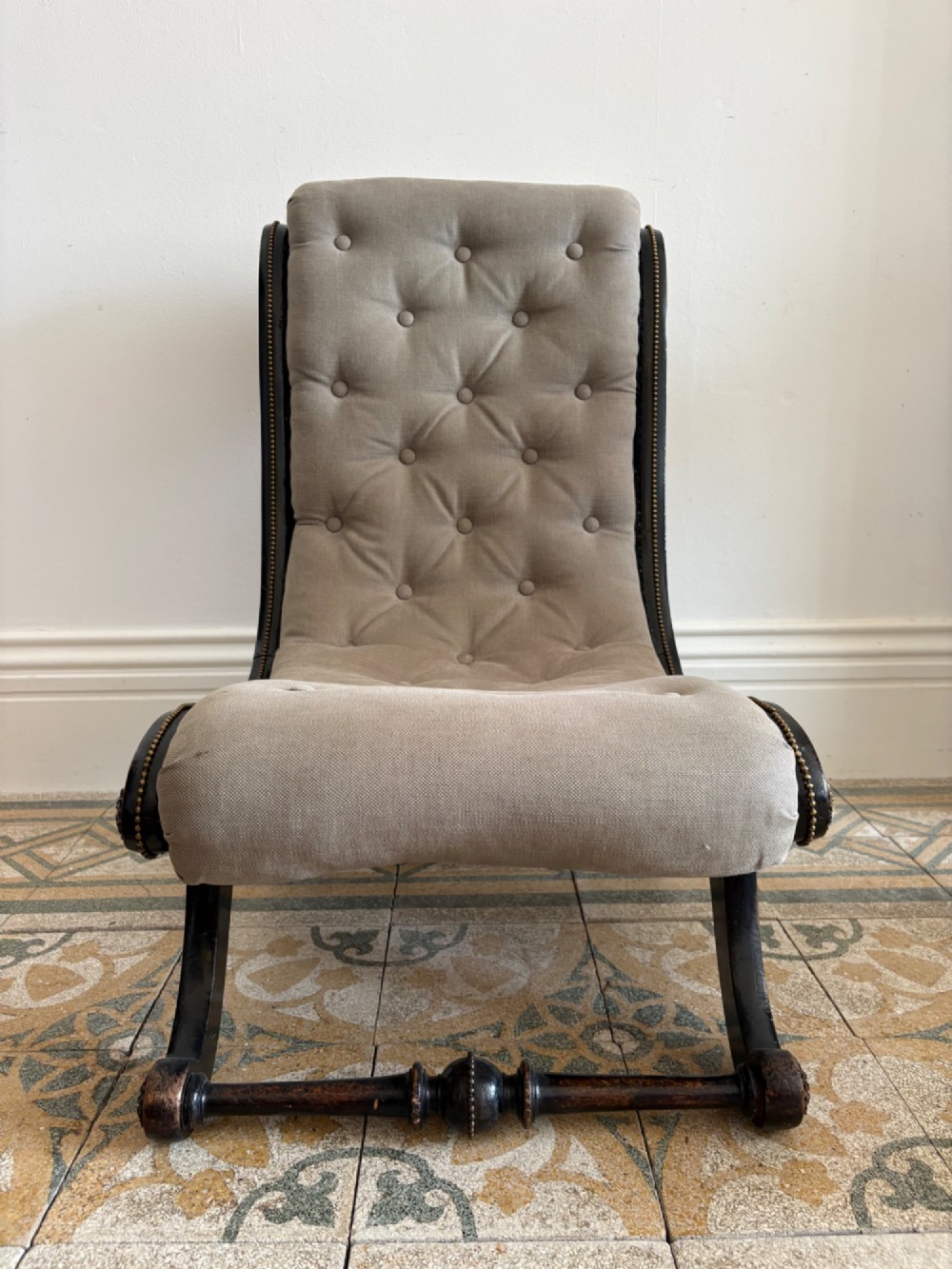 A Late 19th Century Ebonised Upholstered Nursing Chair, Aesthetic Movement C1890 View II