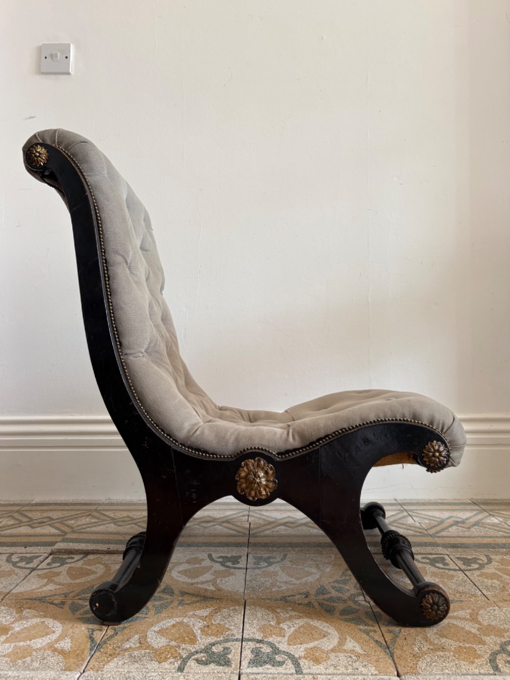 A Late 19th Century Ebonised Upholstered Nursing Chair, Aesthetic Movement C1890 View III