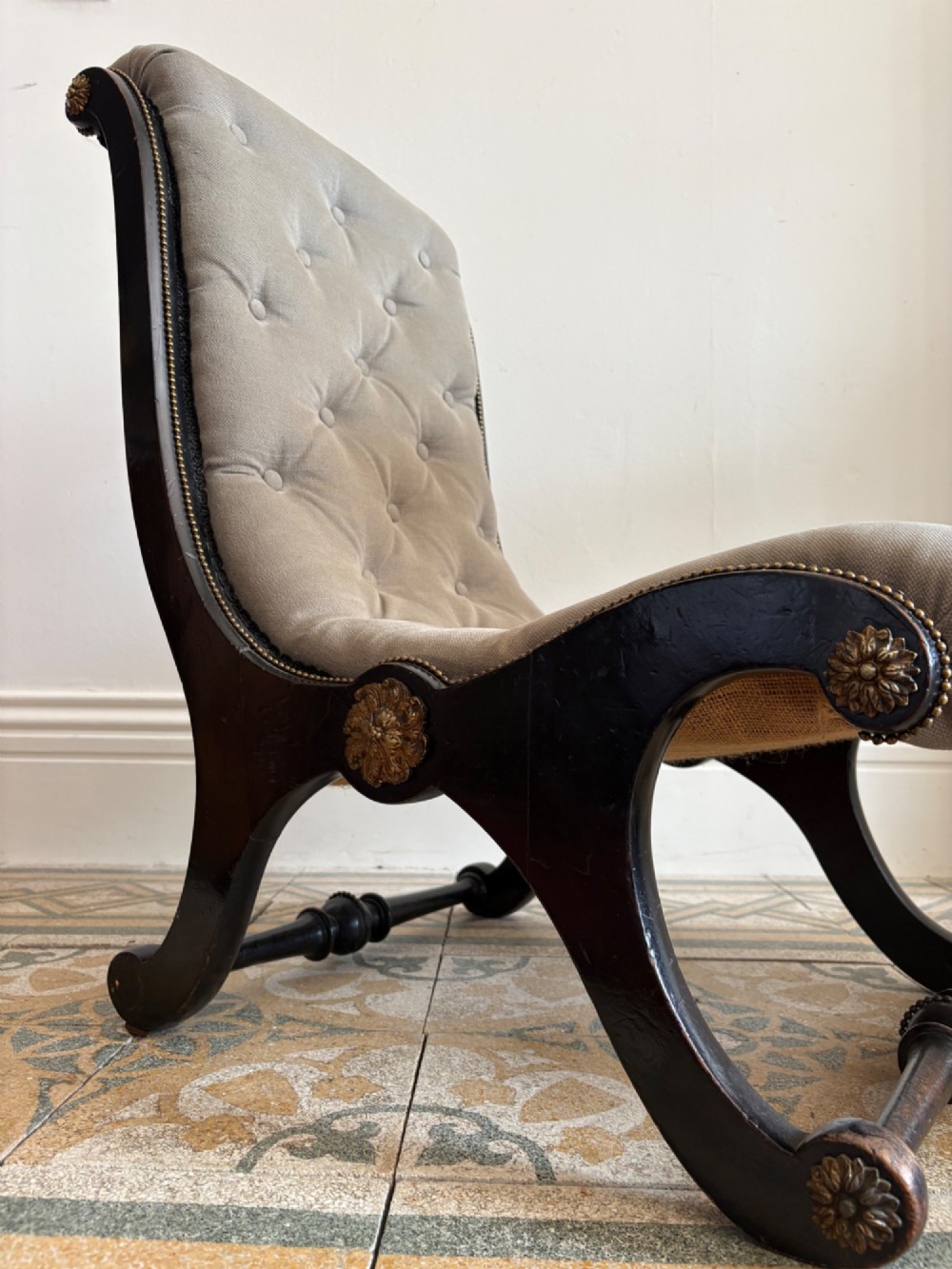 A Late 19th Century Ebonised Upholstered Nursing Chair, Aesthetic Movement C1890 View IV