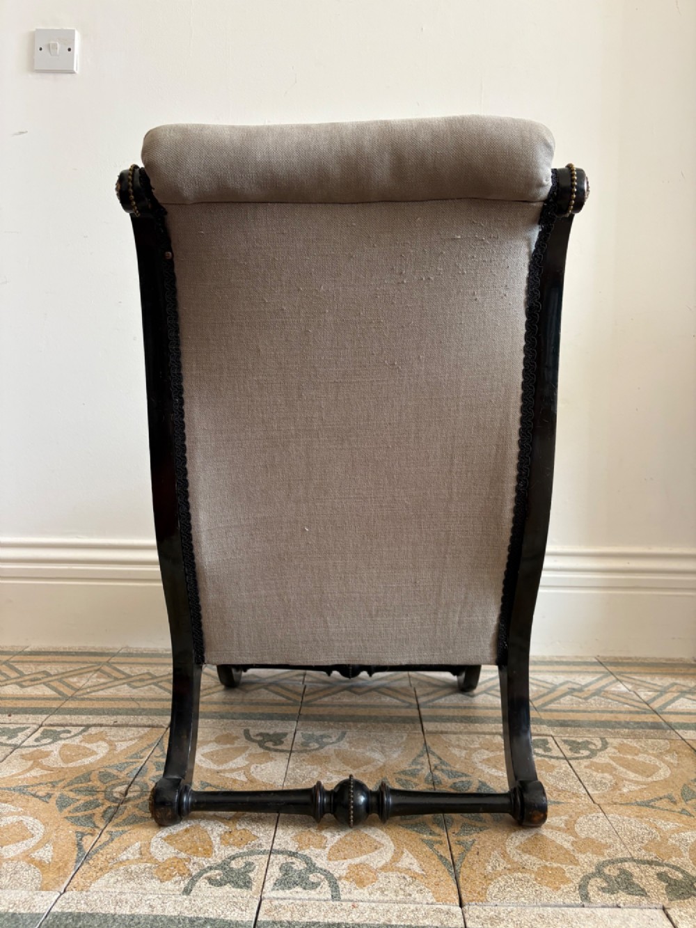 A Late 19th Century Ebonised Upholstered Nursing Chair, Aesthetic Movement C1890 View VI