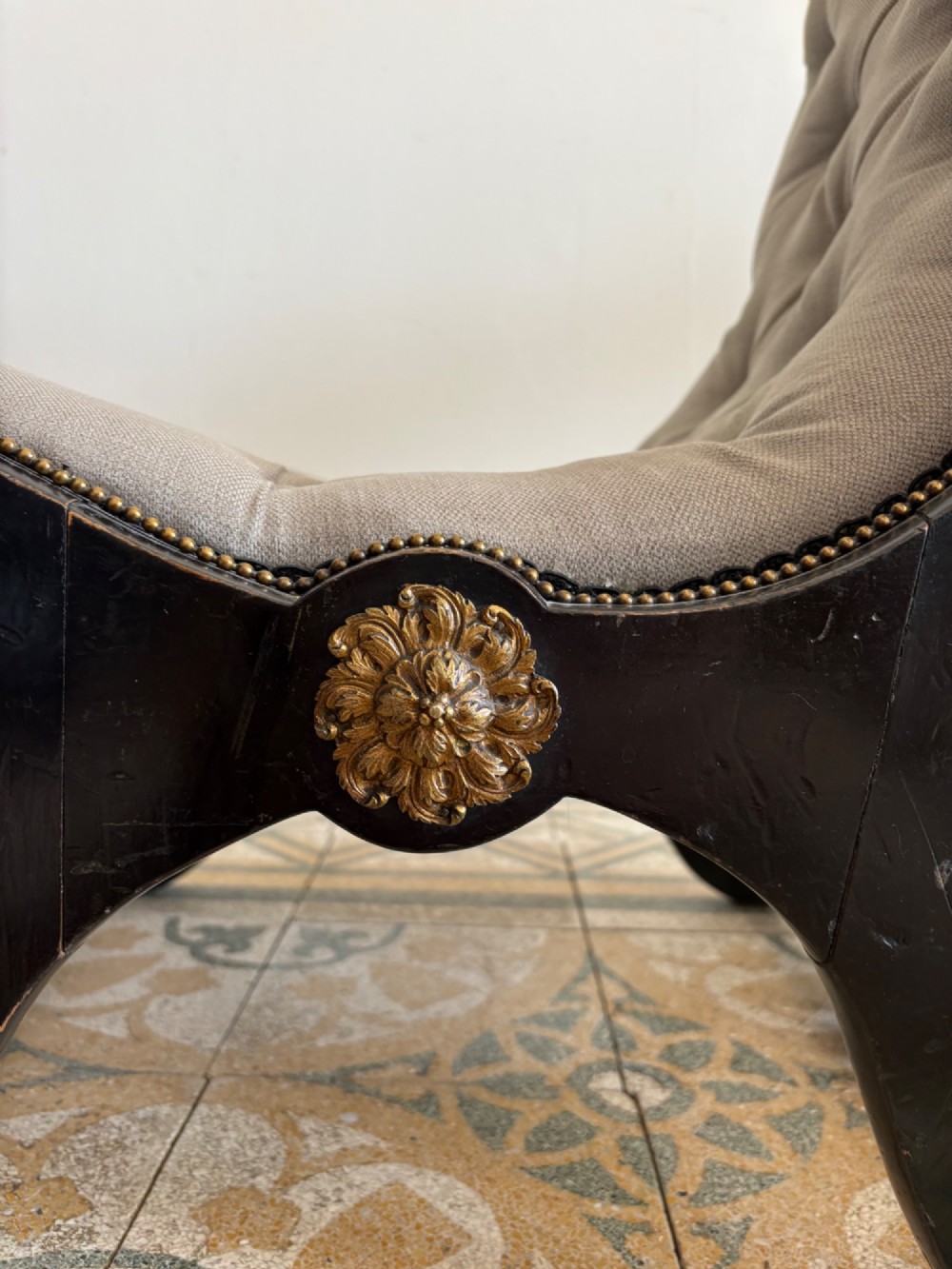 A Late 19th Century Ebonised Upholstered Nursing Chair, Aesthetic Movement C1890 View XII