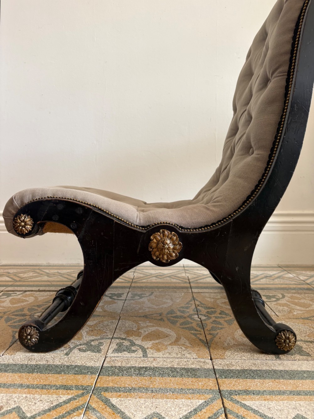 A Late 19th Century Ebonised Upholstered Nursing Chair, Aesthetic Movement C1890 View XIII
