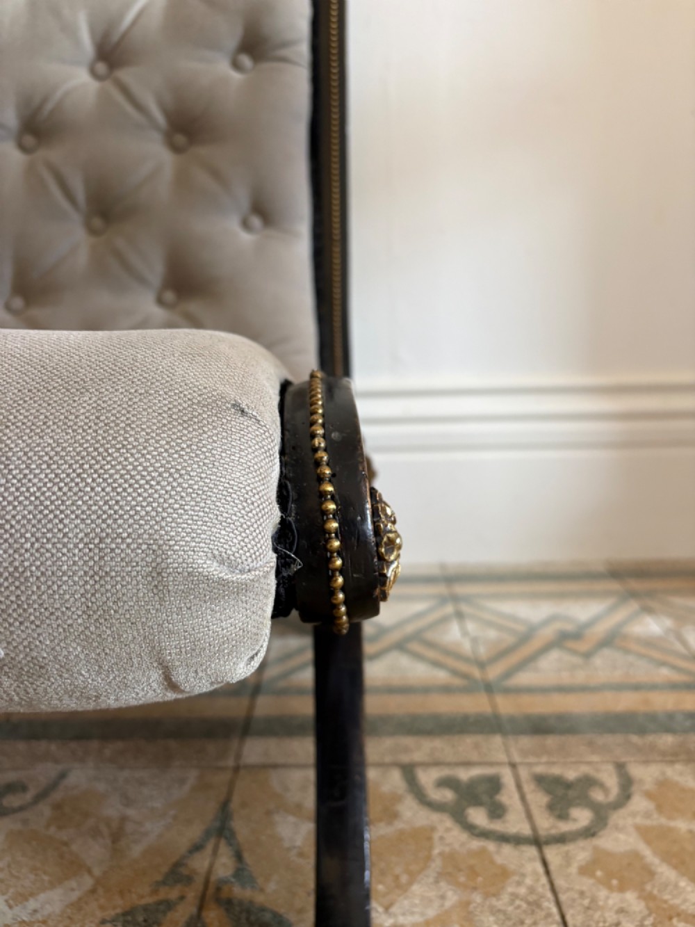 A Late 19th Century Ebonised Upholstered Nursing Chair, Aesthetic Movement C1890 View XV