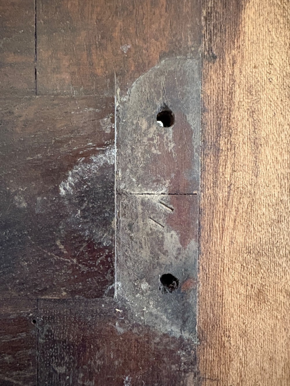 A tall nineteenth-century dark oak architectural panel featuring six vertically arranged carved gothic arches with fan motifs. View X