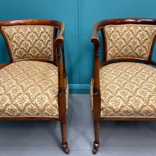 PAIR OF EDWARDIAN MAHOGANY TUB ARMCHAIRS ON CASTORS - ADDITIONAL PHOTO 7