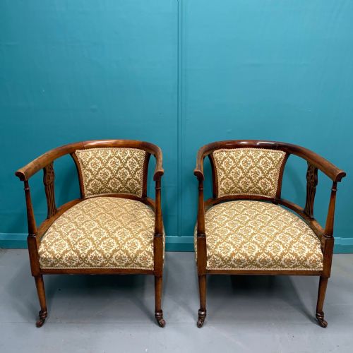 pair of edwardian mahogany tub armchairs on castors - CATEGORY: ANTIQUE CHAIRS - DATED 1900